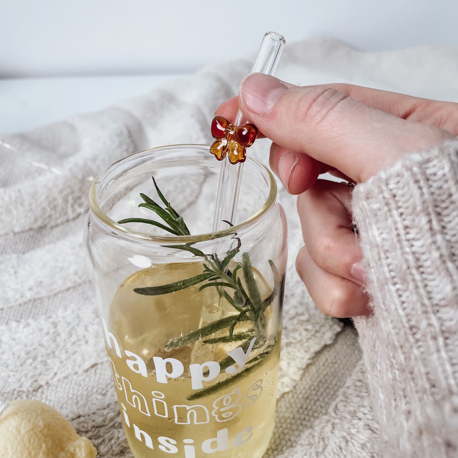 Strohhalme Glas Schleifen-Motiv, 20cm im 6er Set – Farbenmix