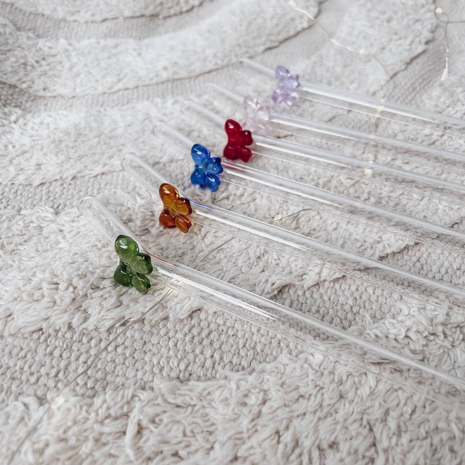 Strohhalme Glas Schleifen-Motiv, 20cm im 6er Set – Farbenmix