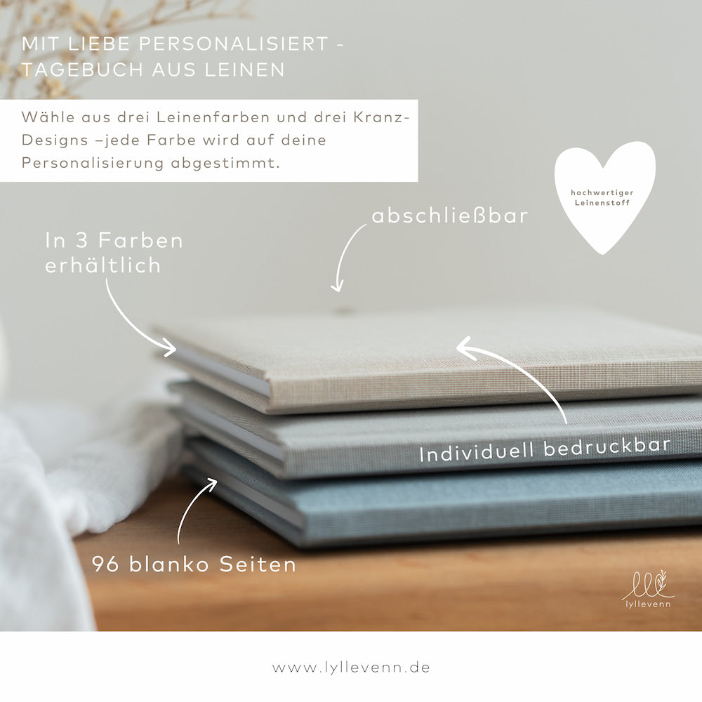 Tagebuch aus Leinen personalisierbar
