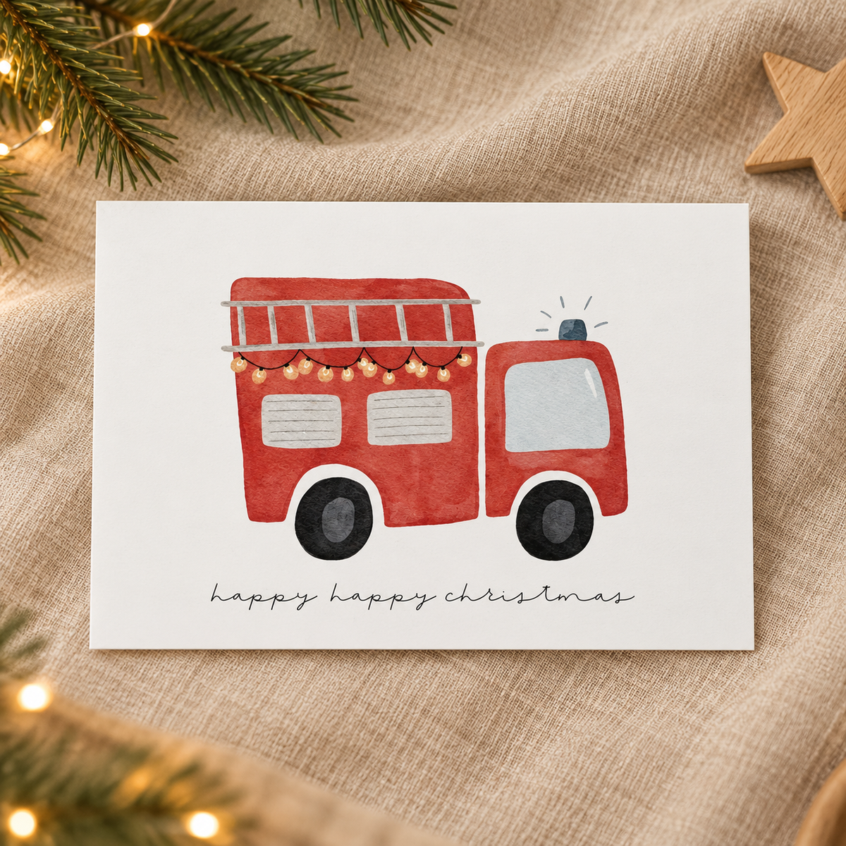 Postkarte - Feuerwehrauto "Happy Christmas" - lyllevenn