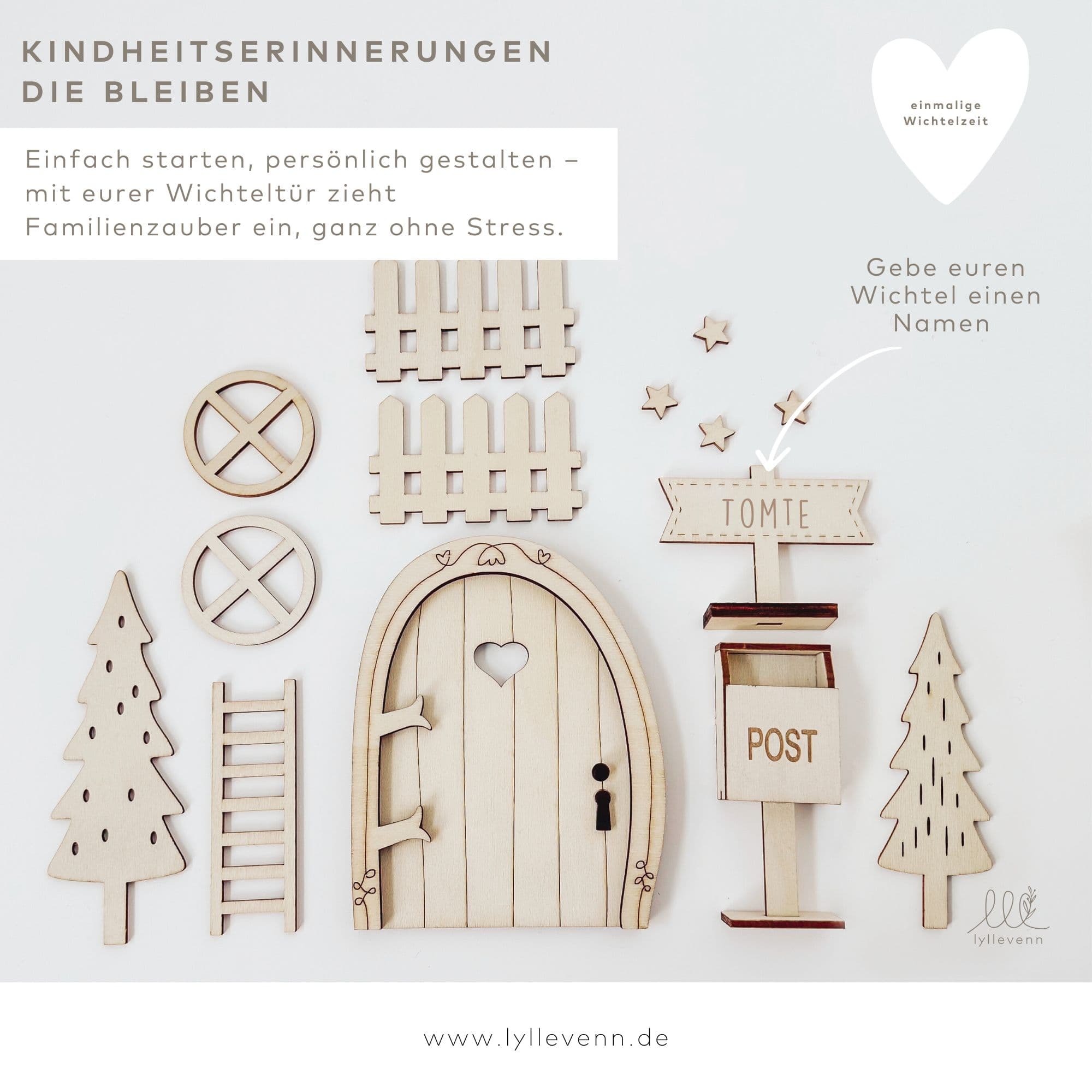 Wichteltür Set personalisiert aus Holz – 14-teilig für Kinder & Weihnachten