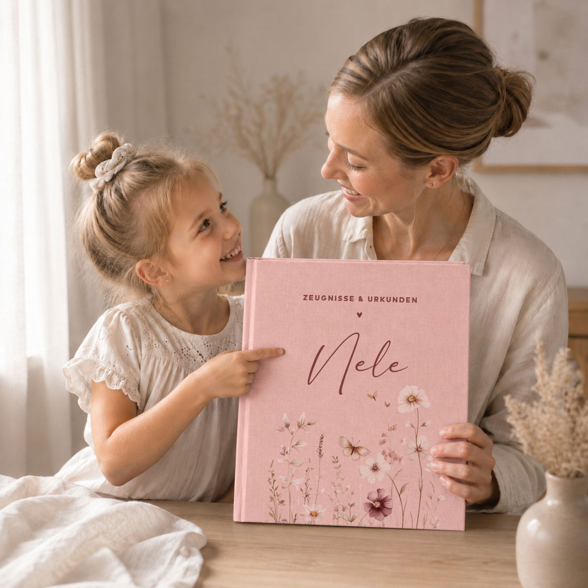 Ordner aus Leinen personalisierbar - mit Blumen