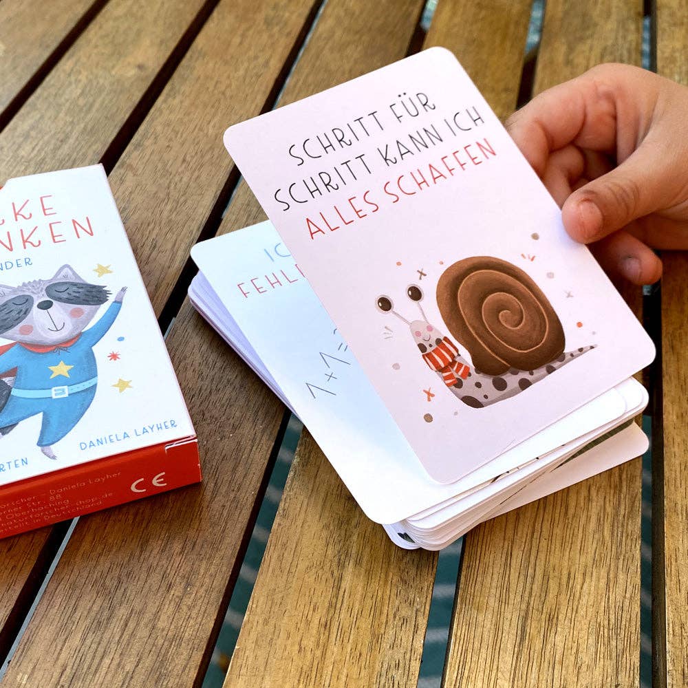 Affirmationskarten für Kinder – „Starke Gedanken“ mit 40 stärkenden Botschaften & Tiermotiven