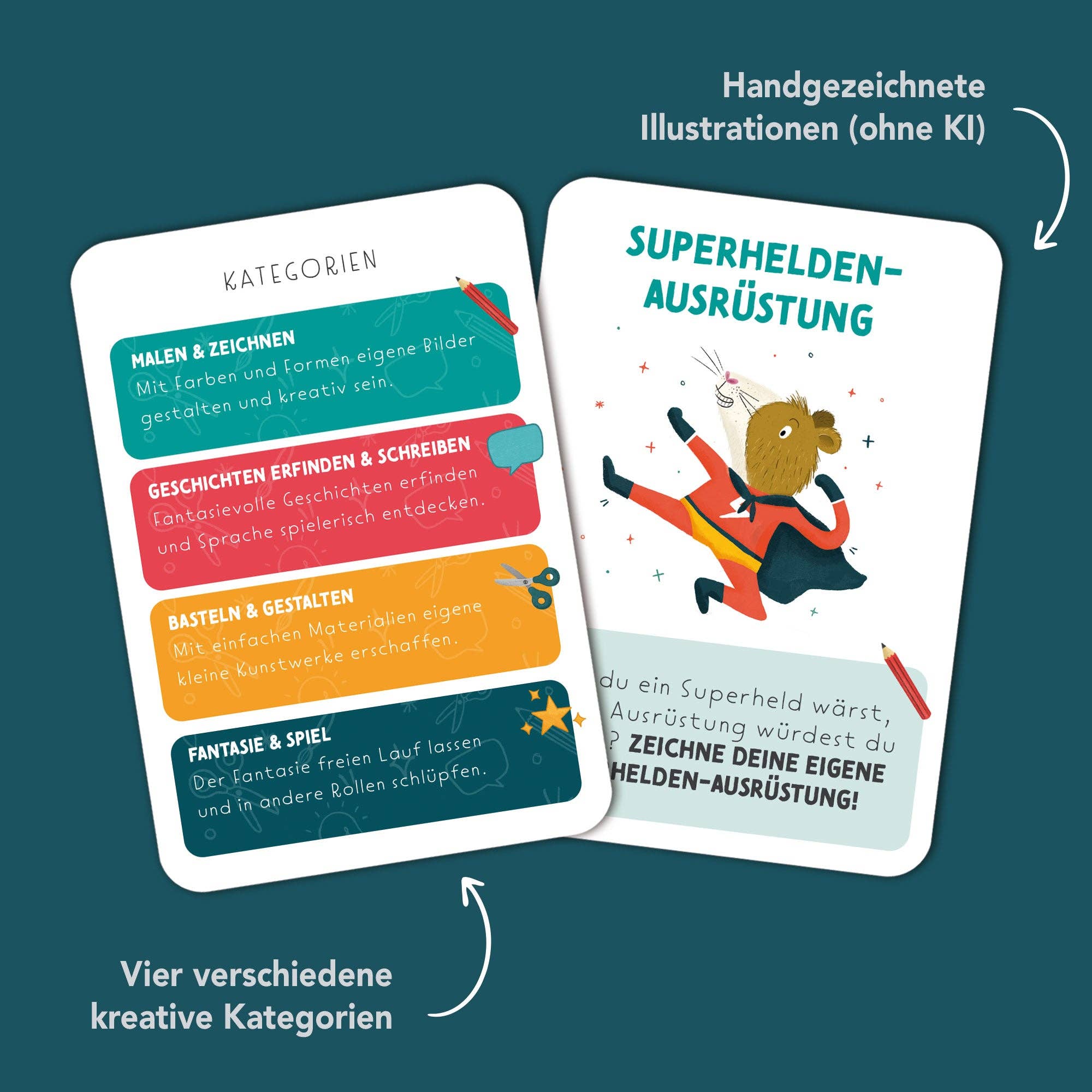 Kreativitätskarten für Kinder und starke Ideen