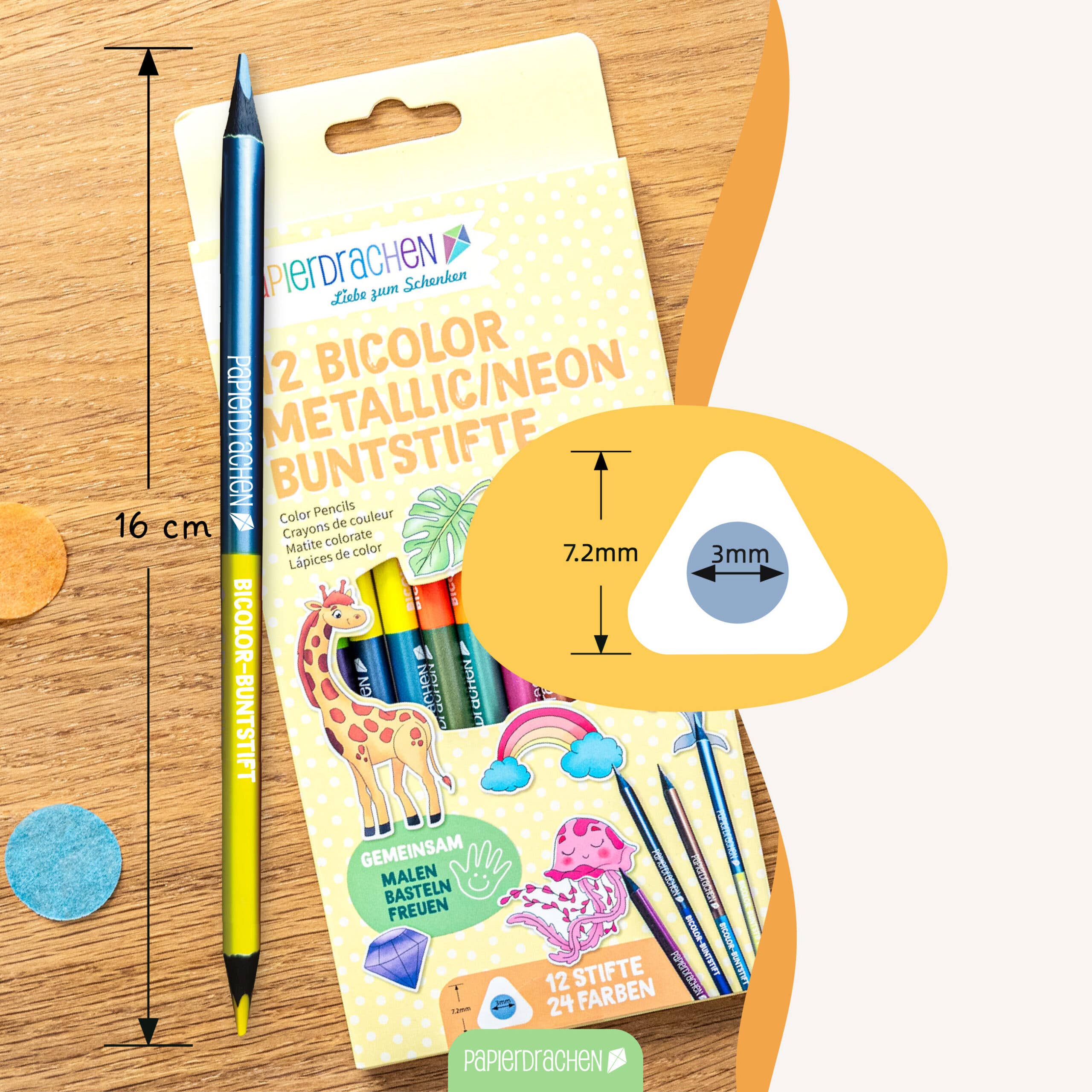 12 Bicolor Buntstifte - Metallic und Neon