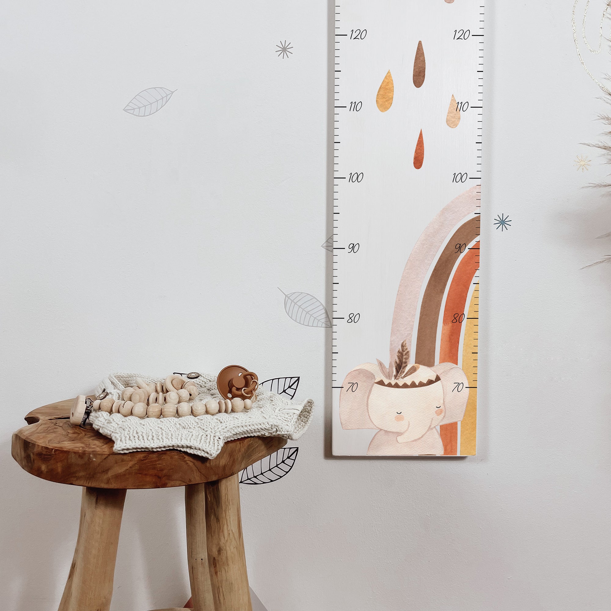 Kindermesslatte Holz personalisiert - Boho Regenbogen