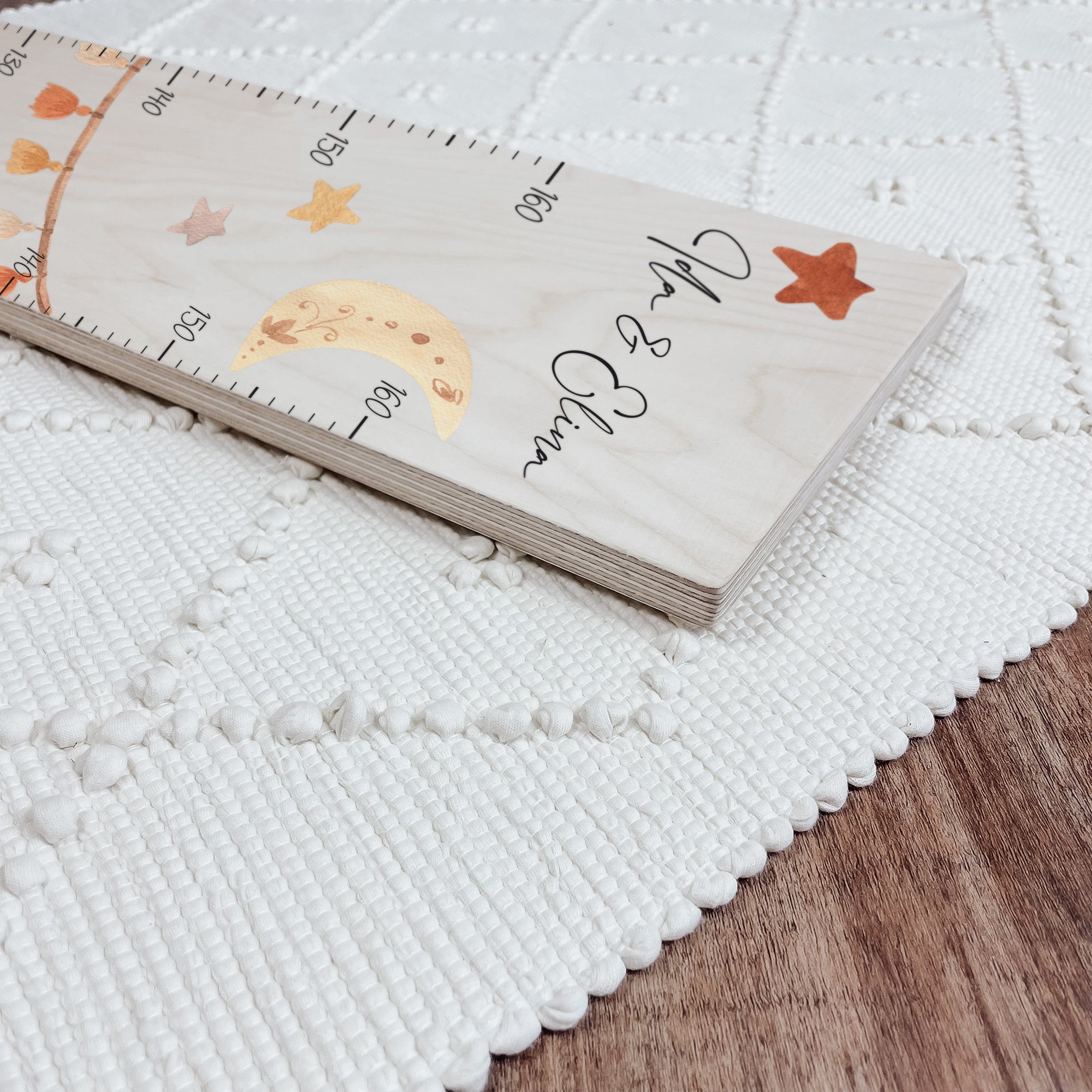 Kindermesslatte Holz personalisiert - Boho Regenbogen