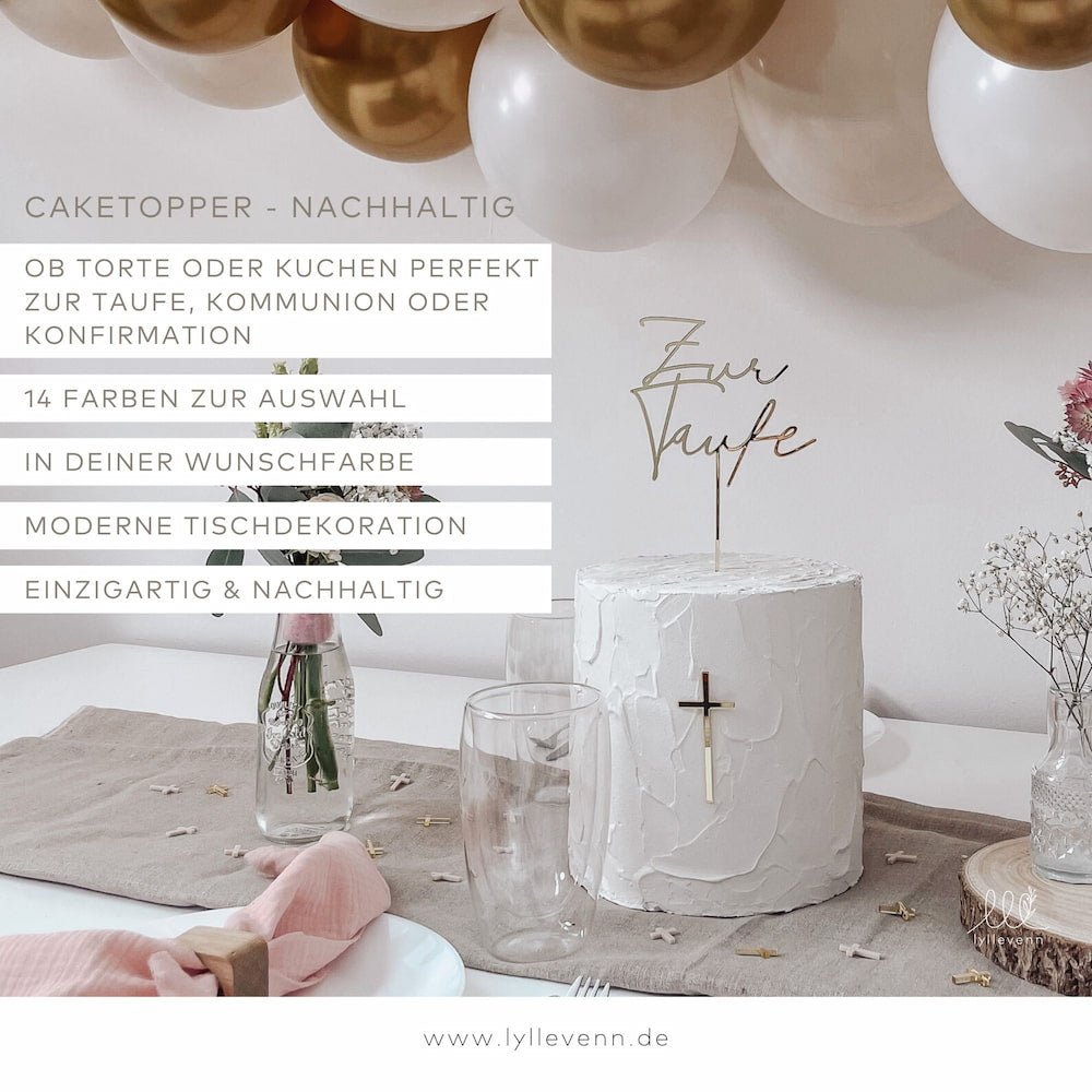 Caketopper aus Acryl 'Zur Taufe' in deiner Wunschfarbe - lyllevenn