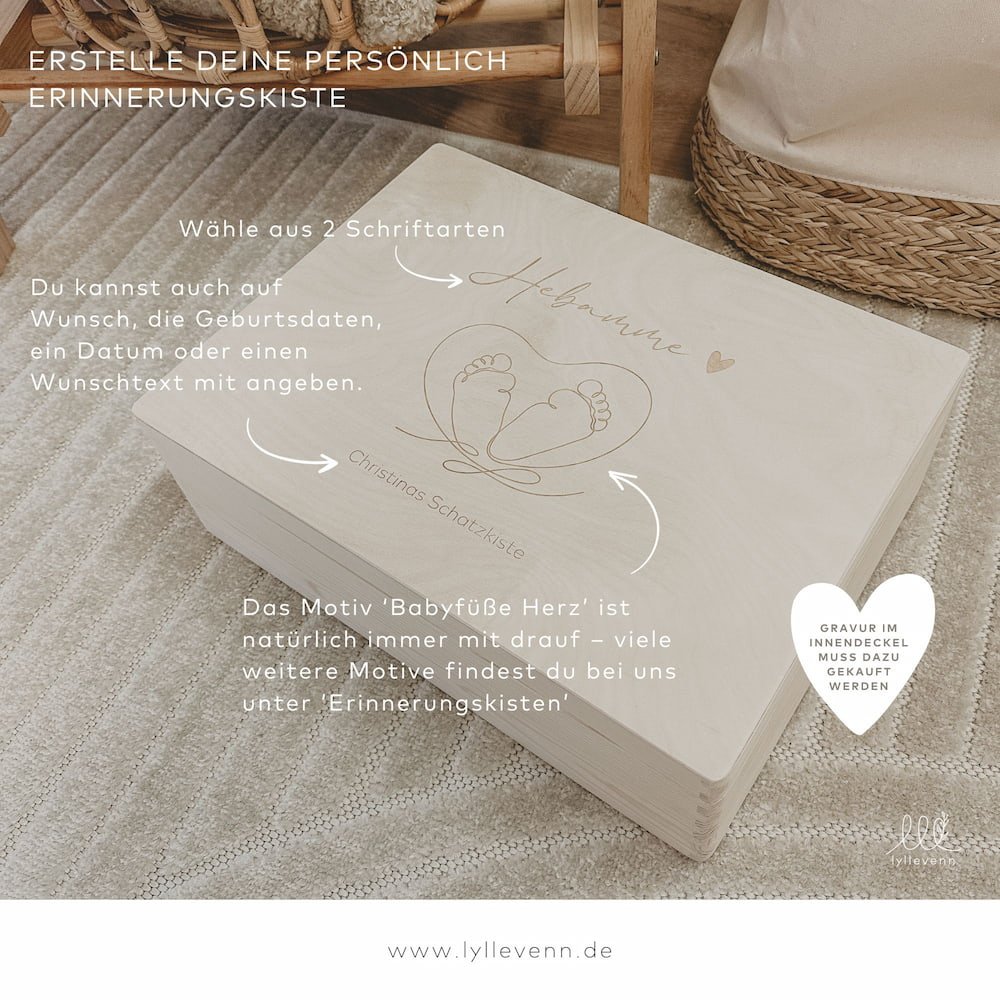 Erinnerungskiste Holz personalisiert - Babyfüße - lyllevenn