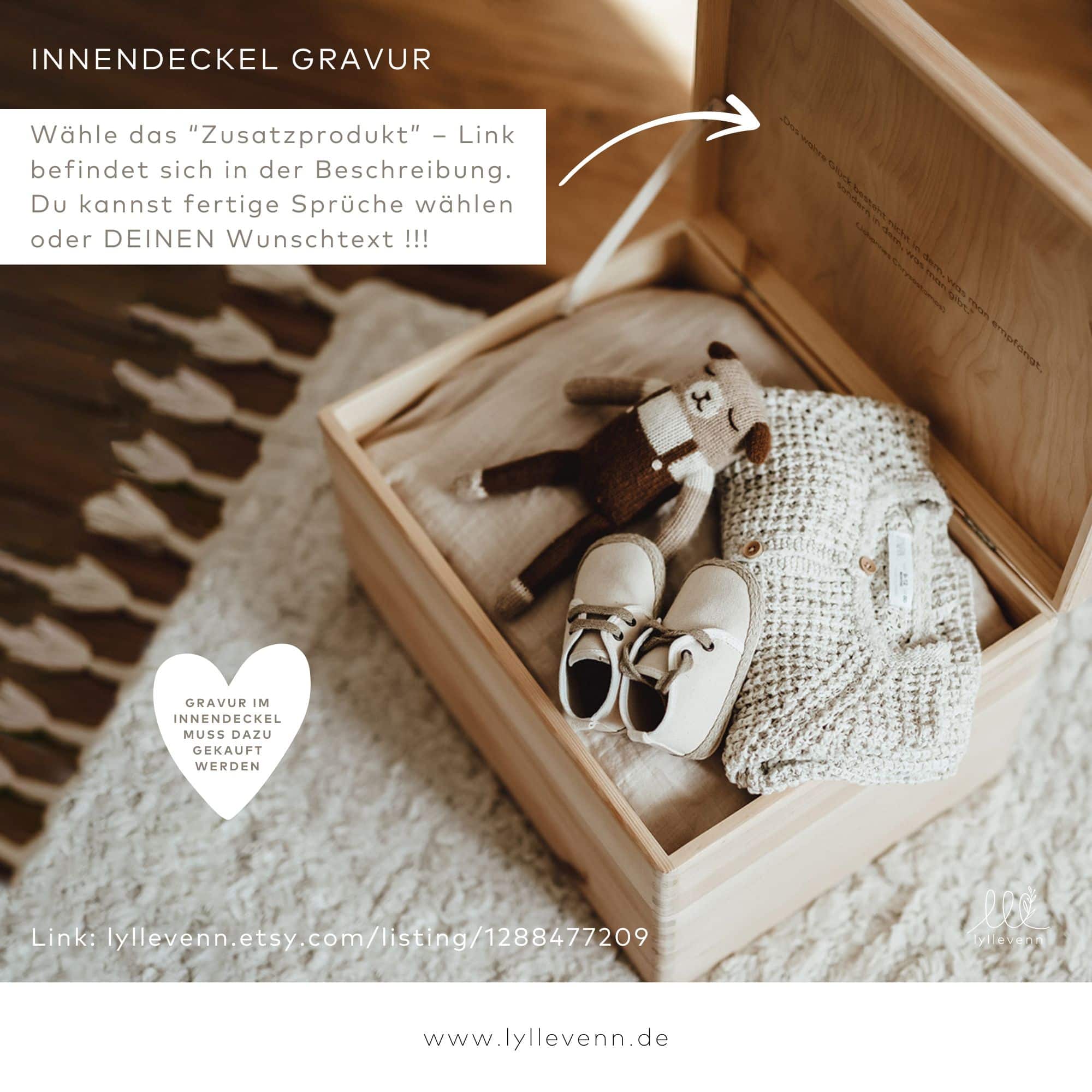 Erinnerungskiste Holz personalisiert – mit Babyfoto & Schleife - lyllevenn