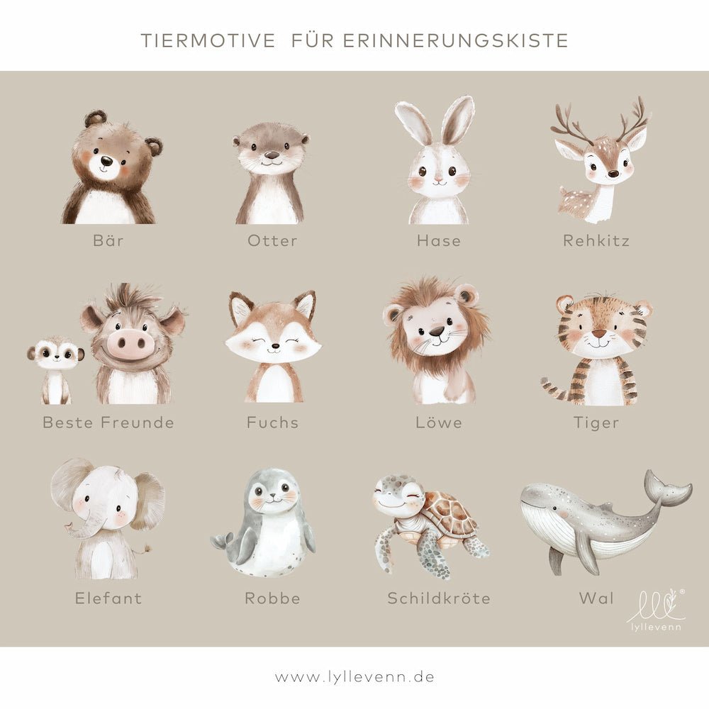 Erinnerungskiste Holz personalisiert – mit Babyfoto & Tiermotive - lyllevenn