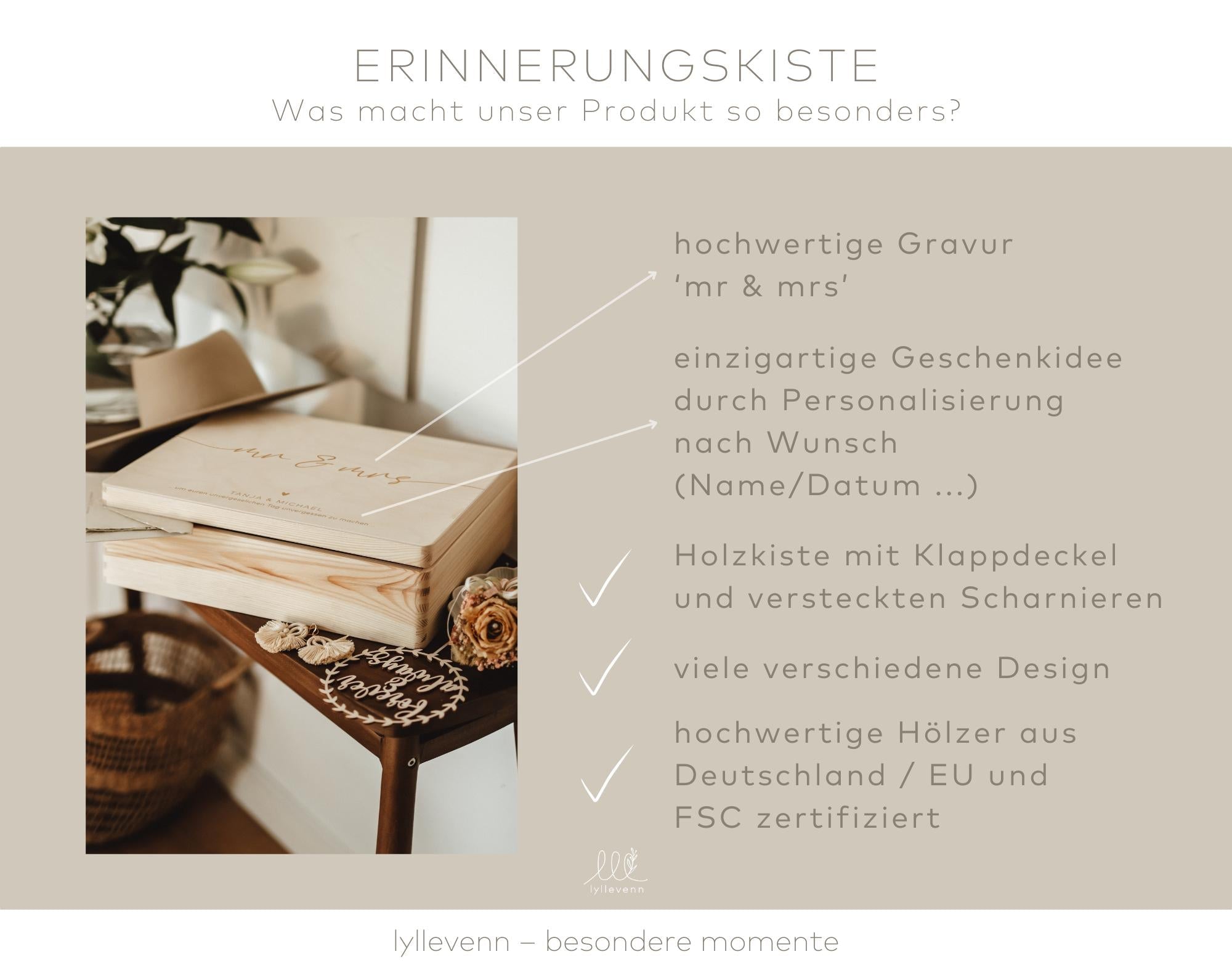 Erinnerungskiste Holz personalisiert - mr & mrs - lyllevenn