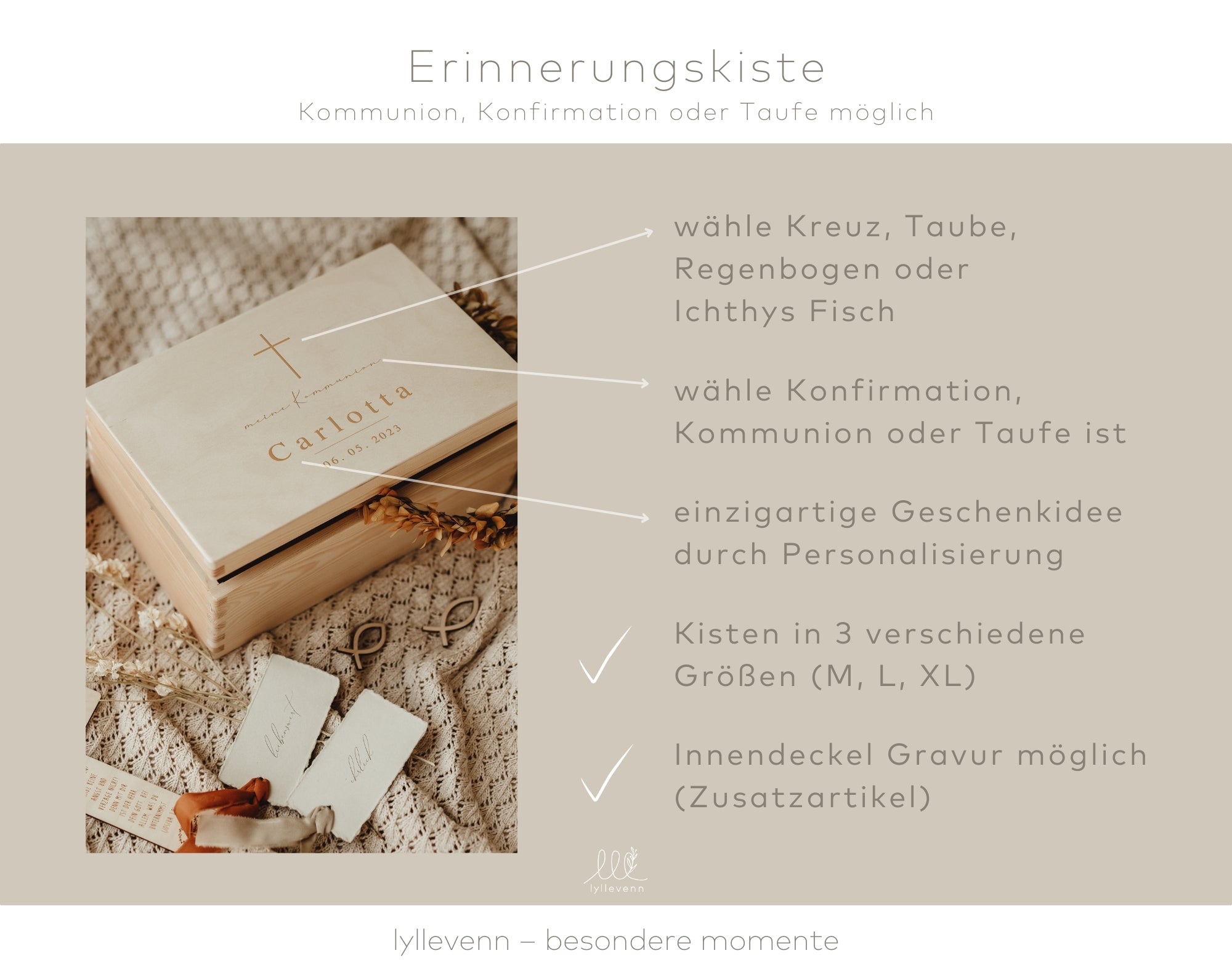 Erinnerungskiste personalisiert – Taufe, Kommunion, Konfirmation - lyllevenn