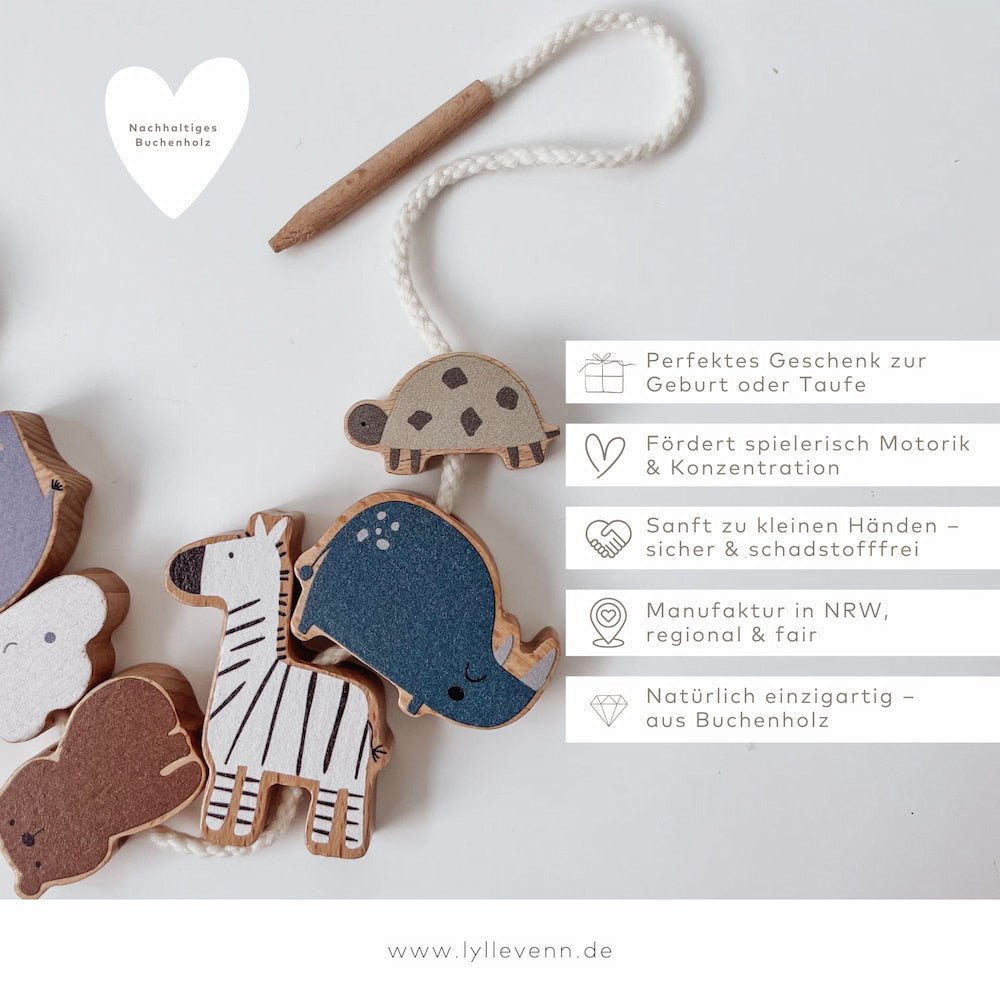 Fädelspiel aus Holz - Lernspielzeug mit Tiermotiven - lyllevenn