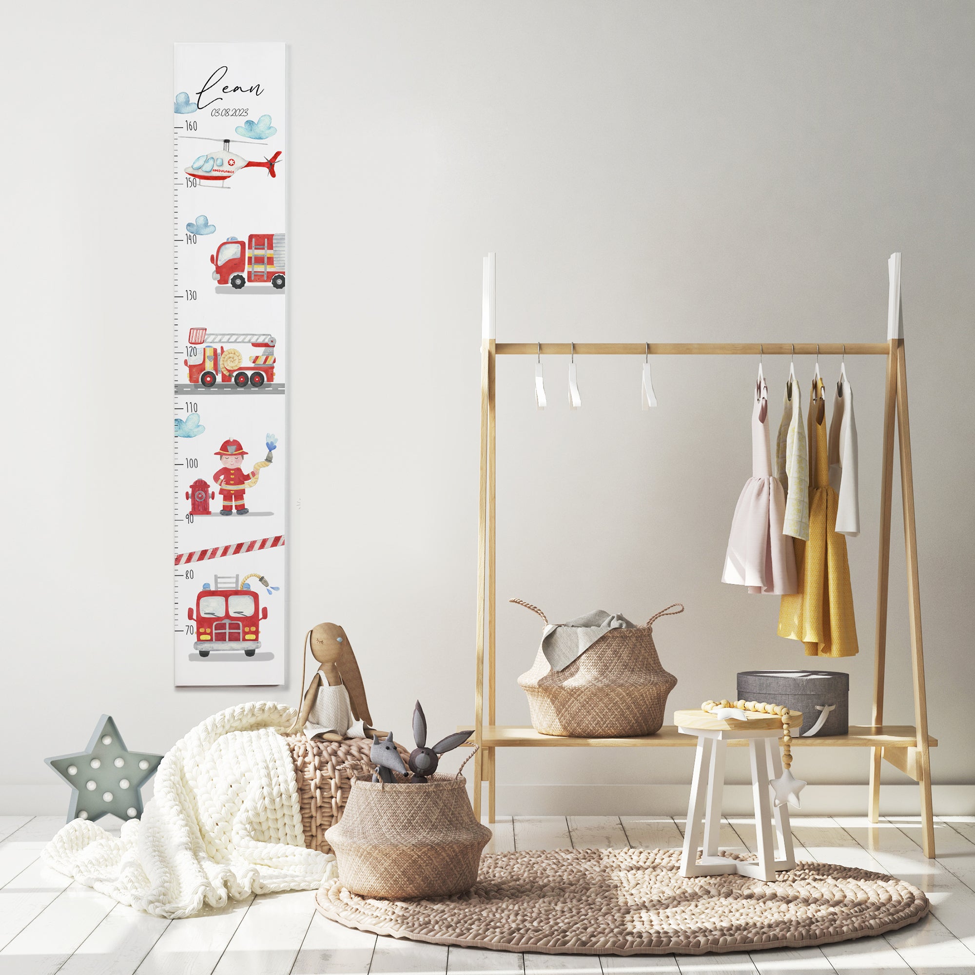 Kindermesslatte Holz personalisiert - Feuerwehr