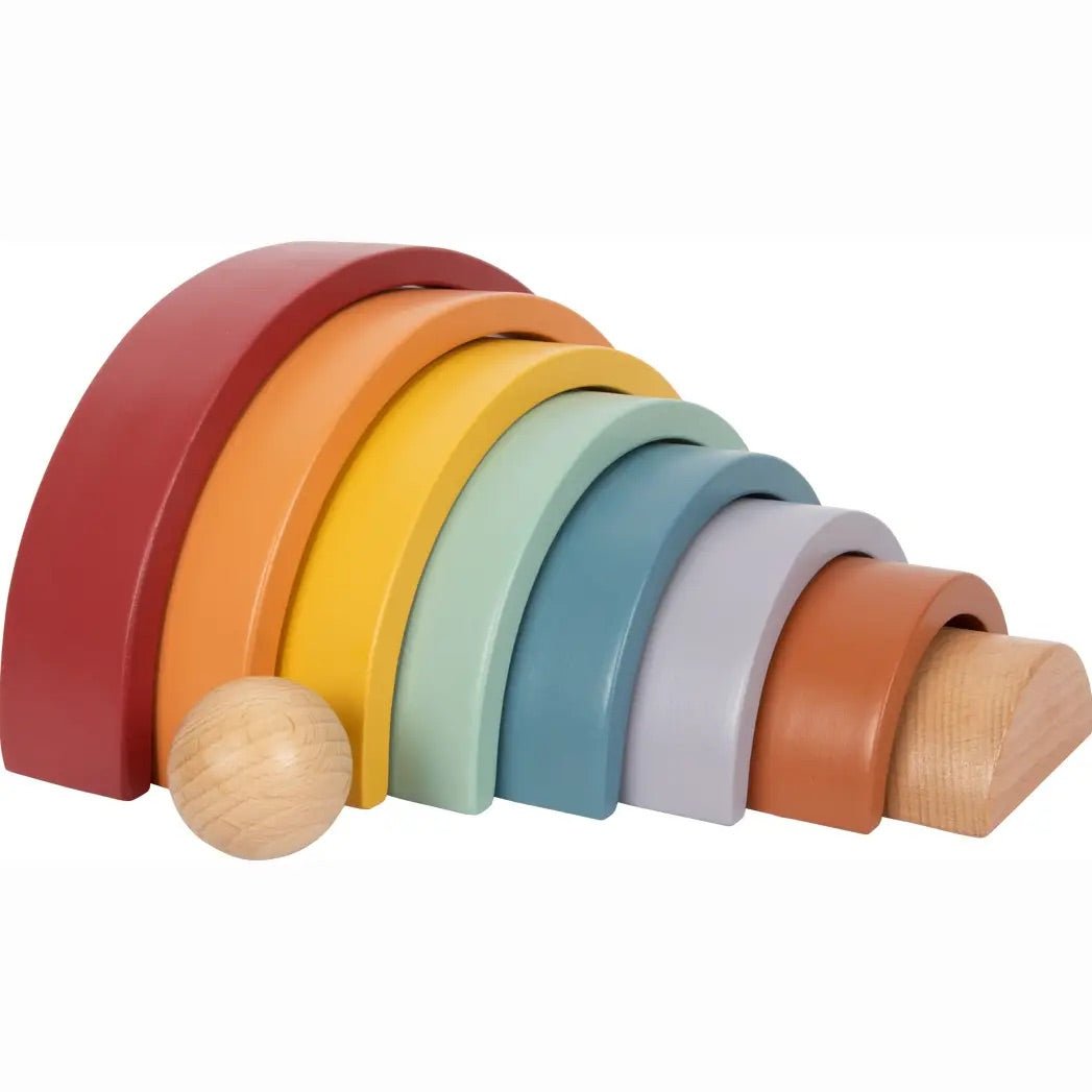 Holzbausteine Regenbogen personalisiert mit Name und Datum | Stapelbogen aus Holz - lyllevenn