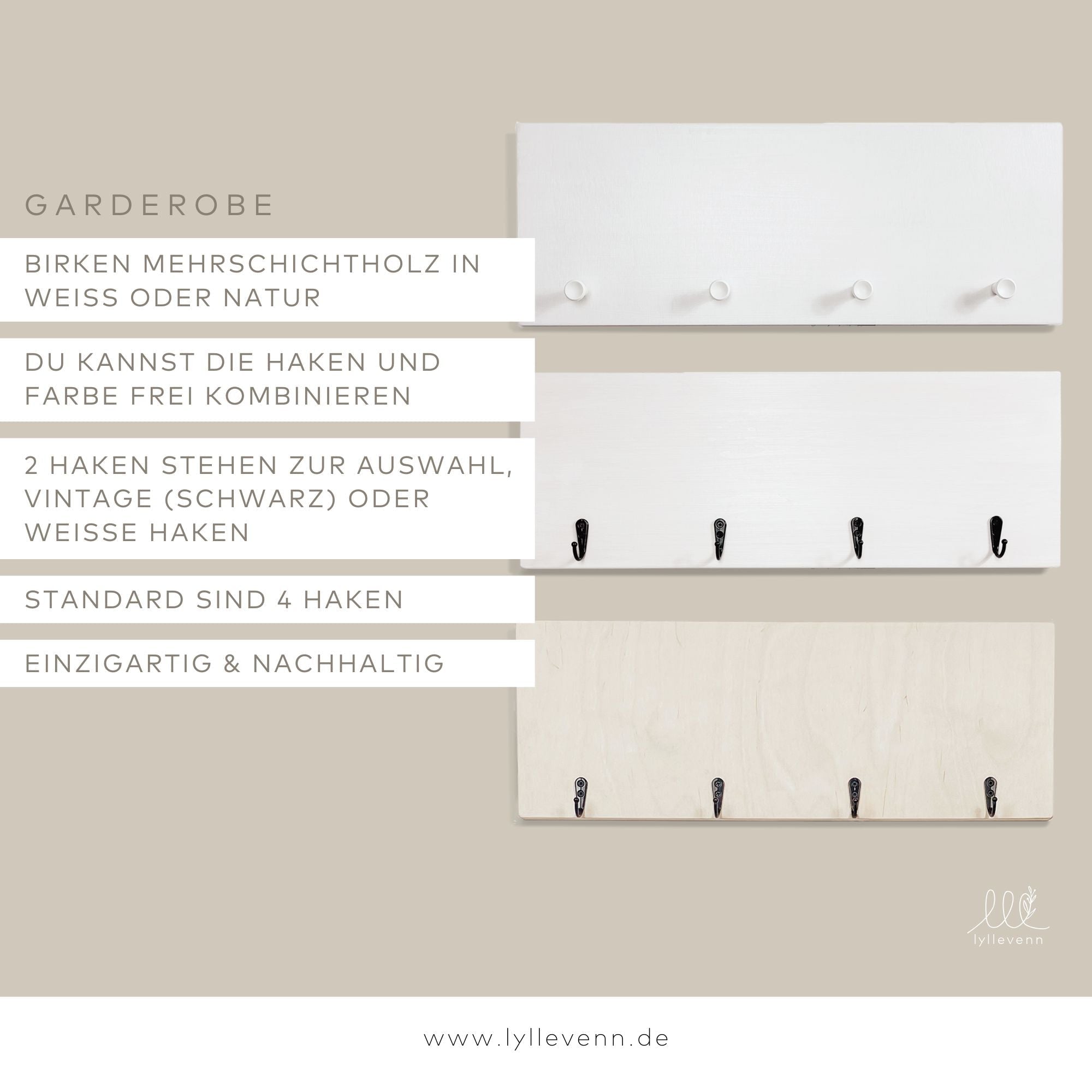 Kindergarderobe Holz personalisiert - Wood & Friends - lyllevenn