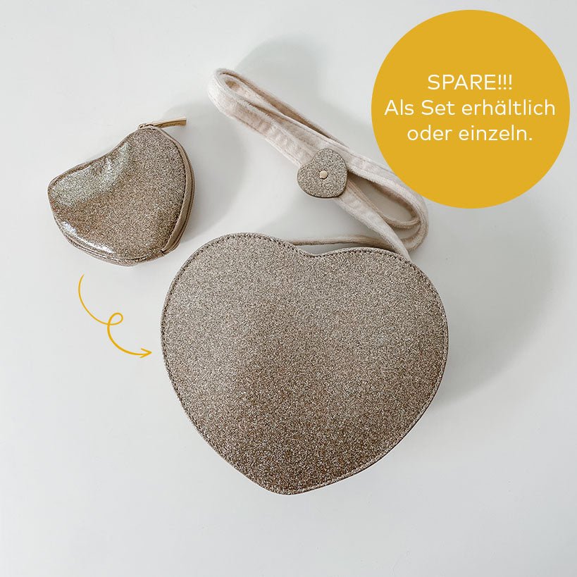 Kinderhandtasche und Portemonnaie - Glitzer Herz - lyllevenn