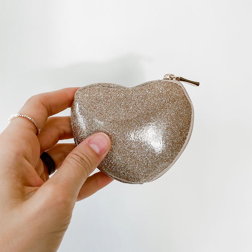 Kinderhandtasche und Portemonnaie - Glitzer Herz - lyllevenn