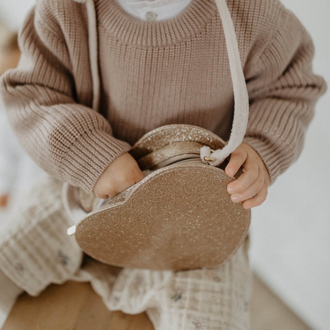 Kinderhandtasche und Portemonnaie - Glitzer Herz - lyllevenn