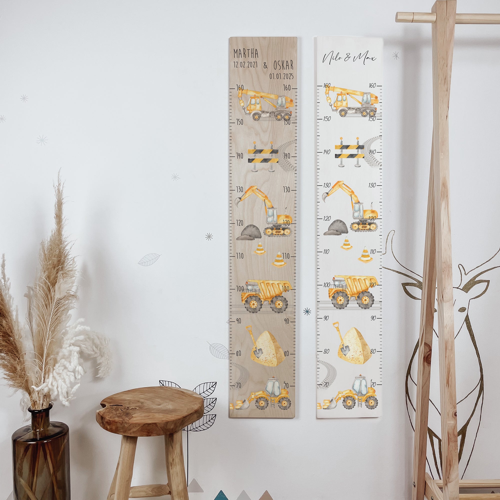 Kindermesslatte Holz personalisiert - Bagger & Baustelle - lyllevenn