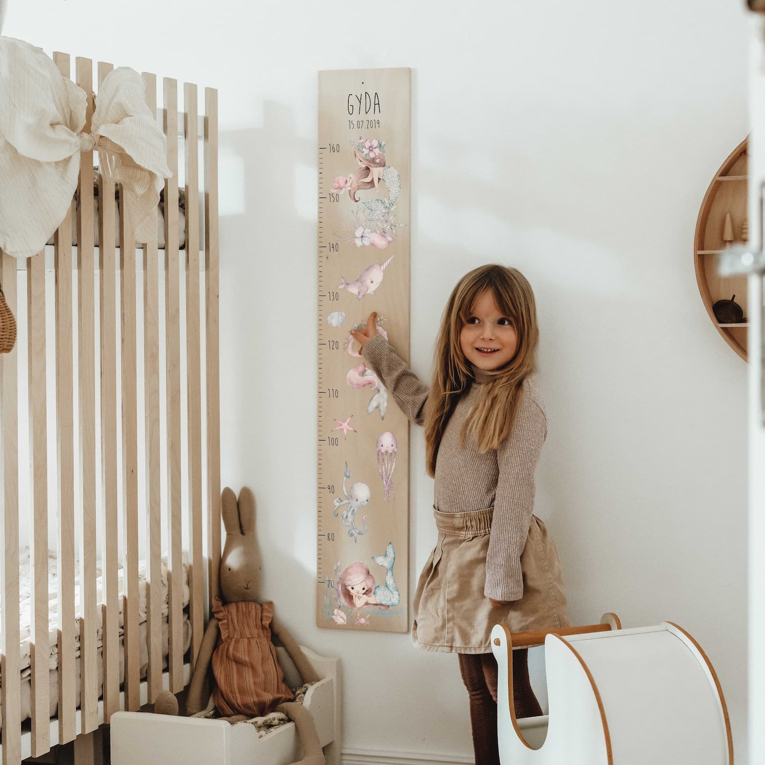 Kindermesslatte Holz personalisiert - Mermaid & Friends - lyllevenn