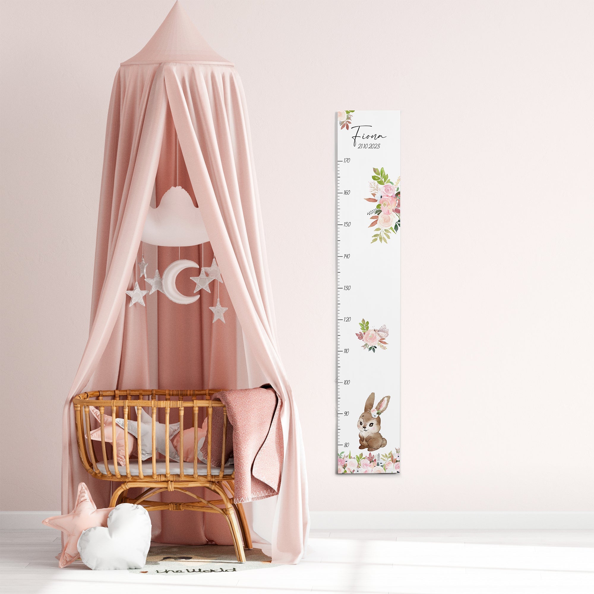 Kindermesslatte Holz personalisiert - Rosenzauber - lyllevenn