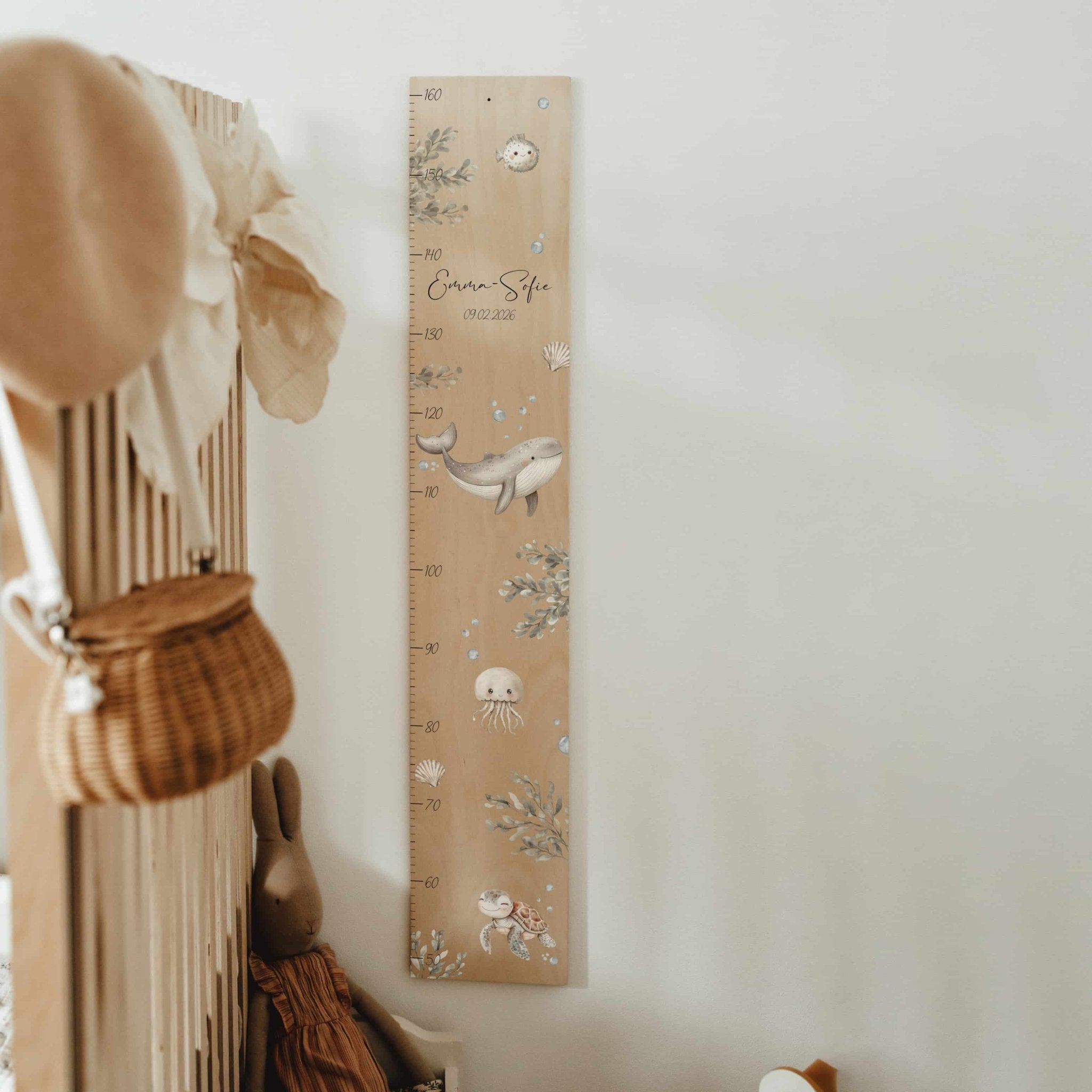 Kindermesslatte Holz personalisiert - Unterwasserwelt - lyllevenn
