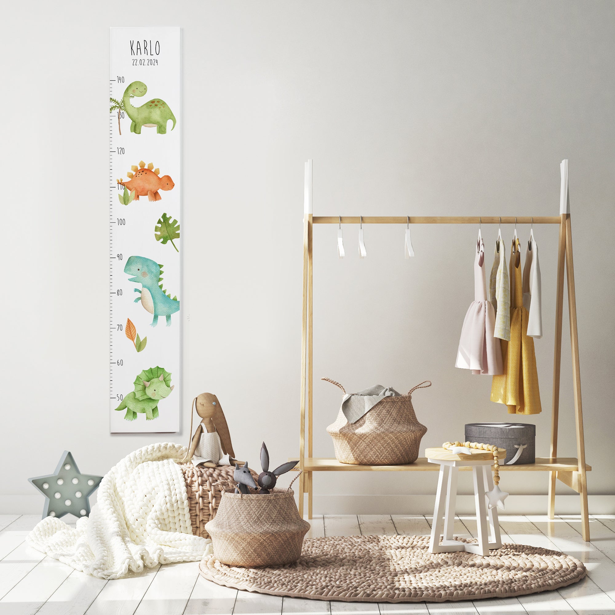 Kindermesslatte Holz personalisiert - Kleine Dino Freunde