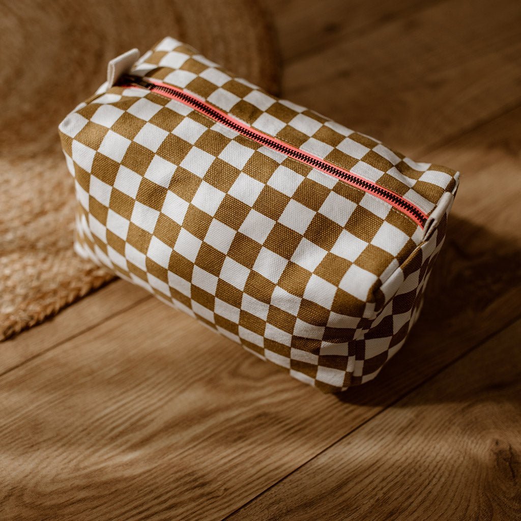 Kosmetiktasche kariert - Karamell - lyllevenn