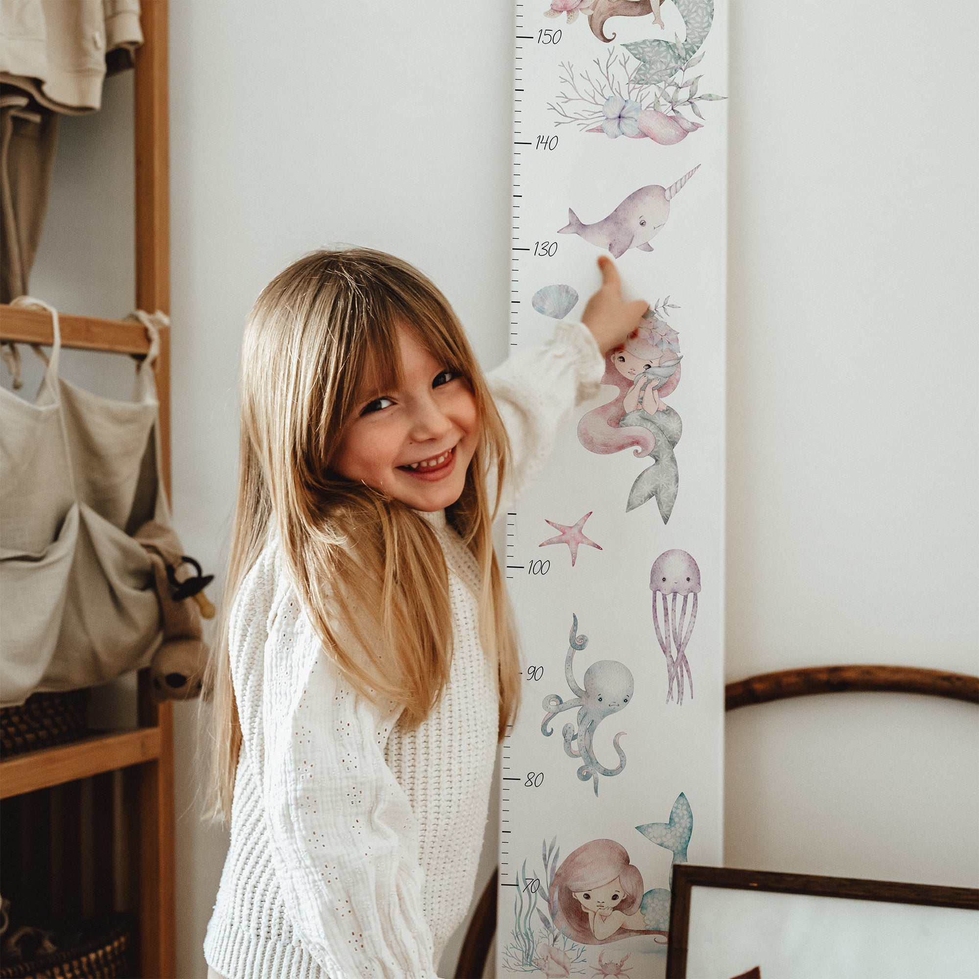 Kindermesslatte Holz "Mermaid & Friends" – personalisiert mit Namen