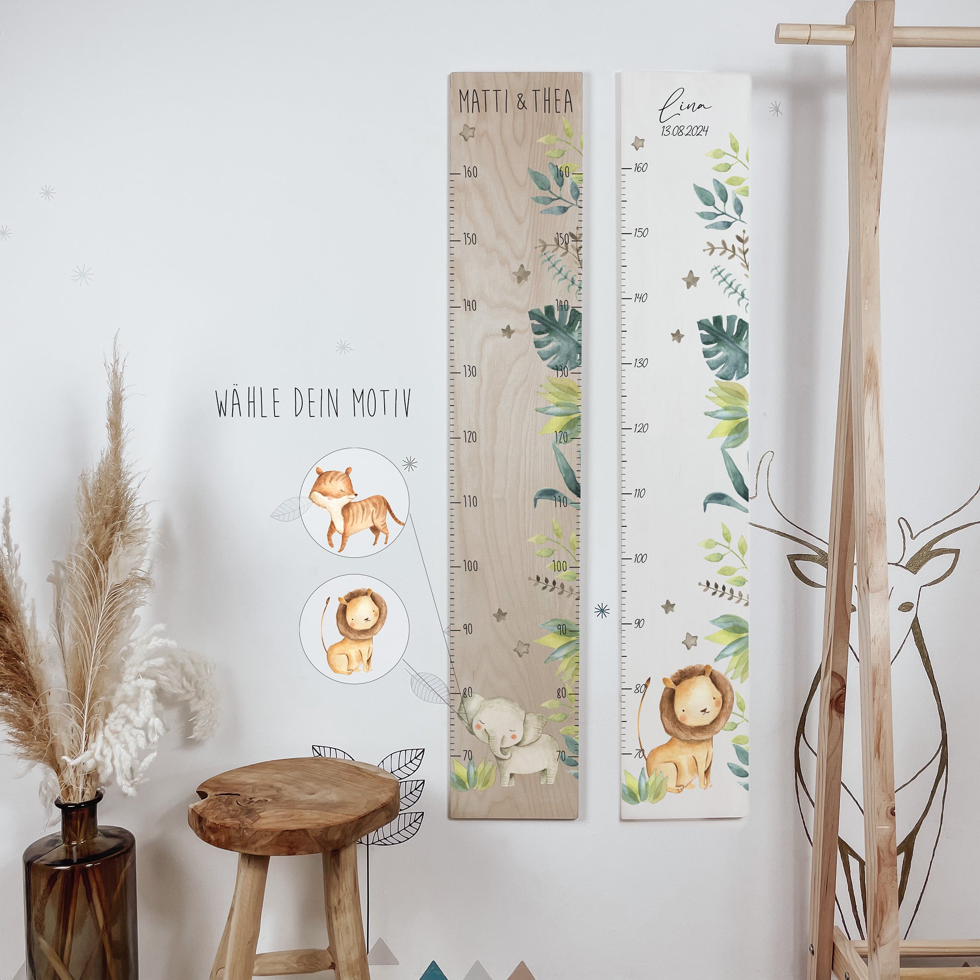 Kindermesslatte Holz personalisiert - Mini Dschungel