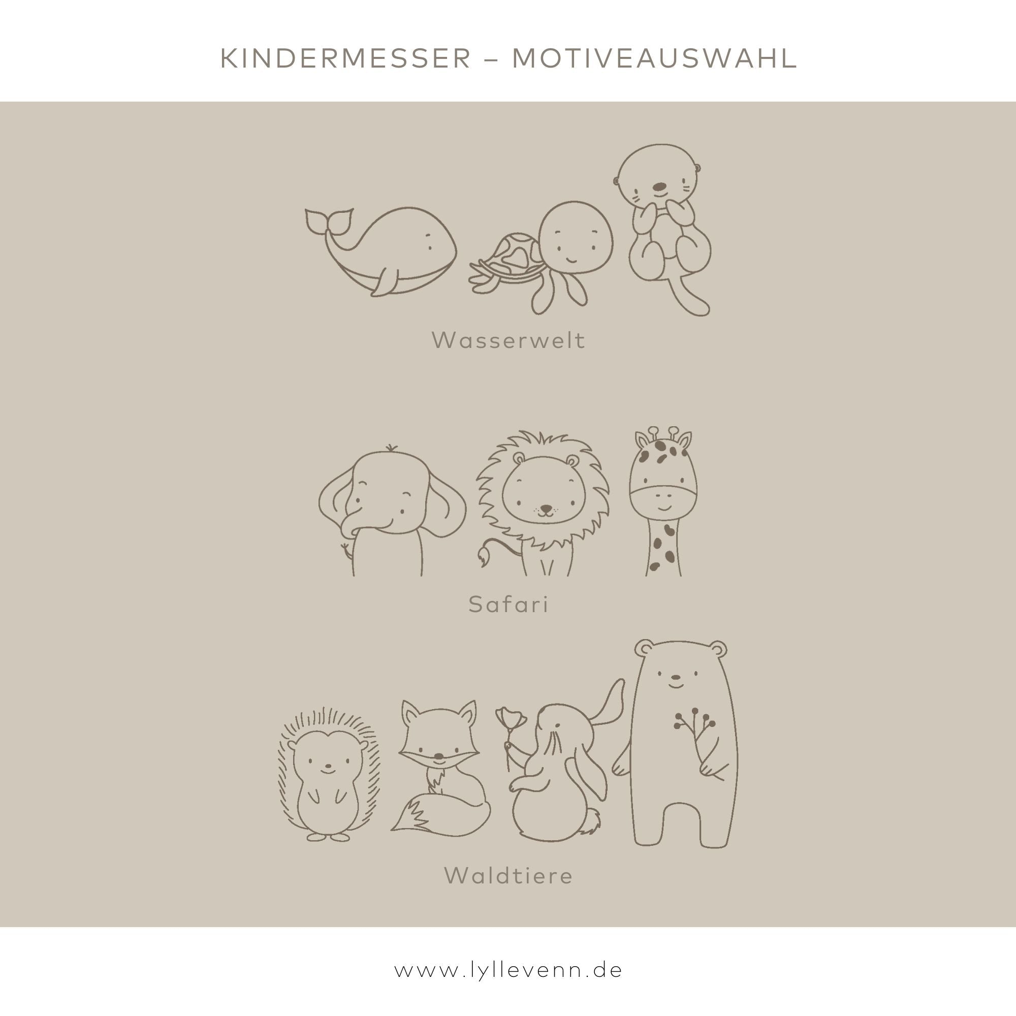 Montessori sicheres Kindermesser Holz „Tier - Familie“ – personalisiert - lyllevenn