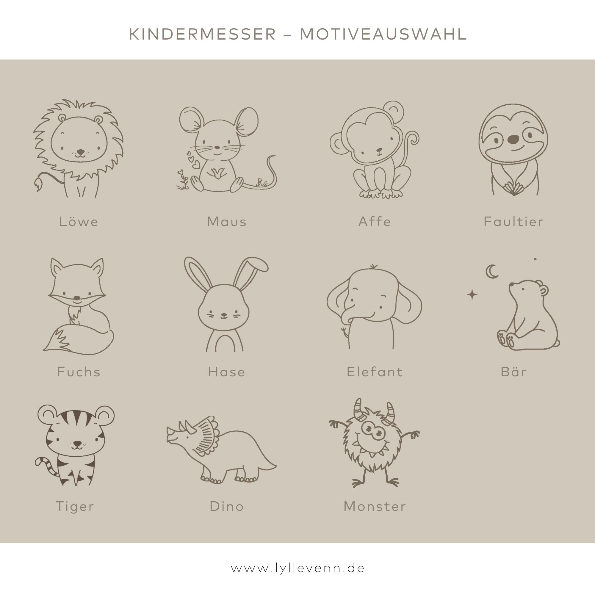 Montessori sicheres Kindermesser Holz „Wildlings“ – personalisiert - lyllevenn