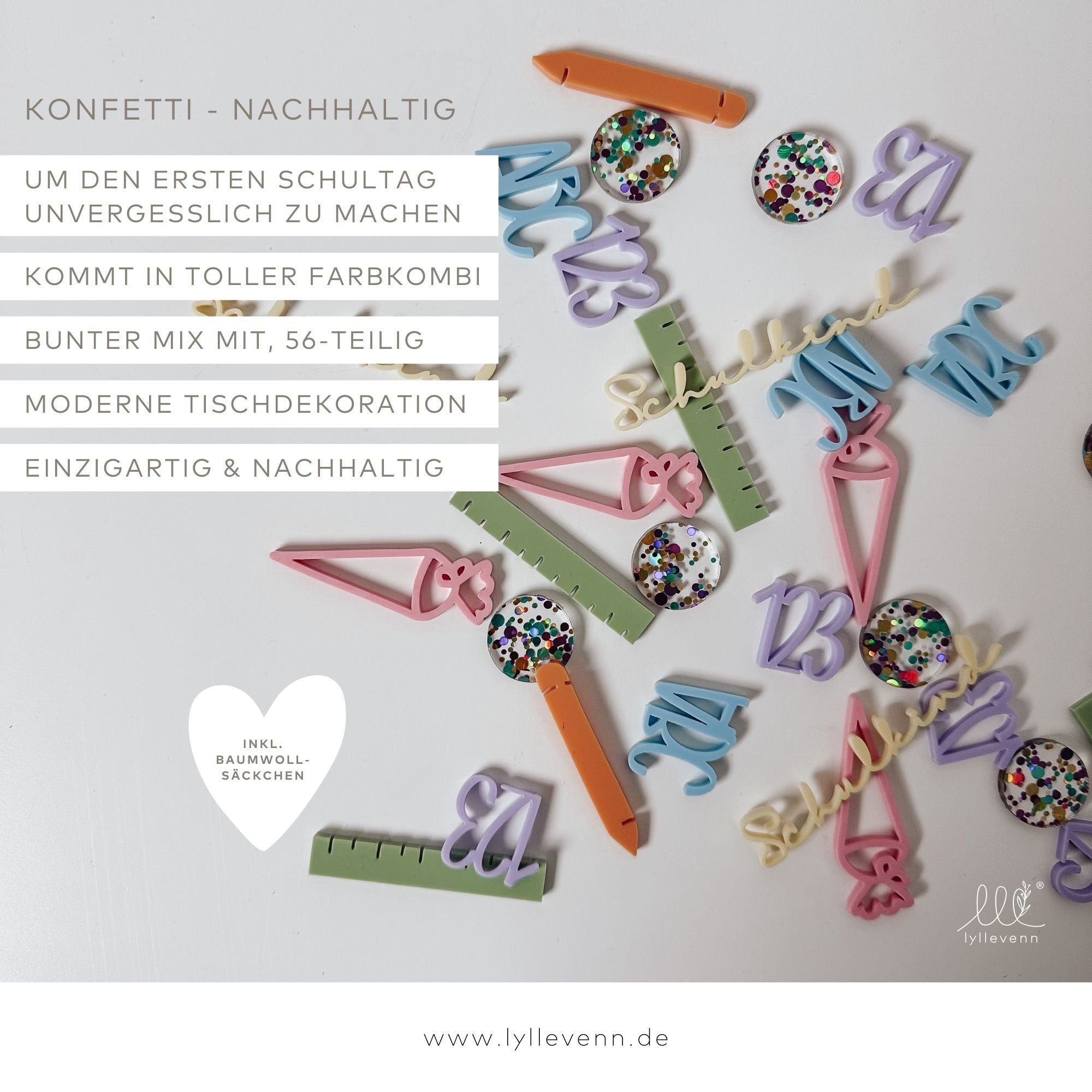 Nachhaltiges Konfetti aus Acryl - Einschulung Bunt - lyllevenn