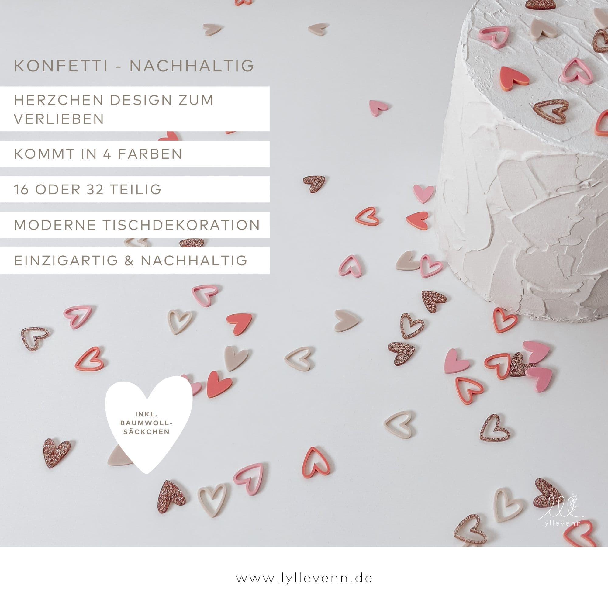Nachhaltiges Konfetti aus Acryl - Herzchen Rosa - Mix - lyllevenn