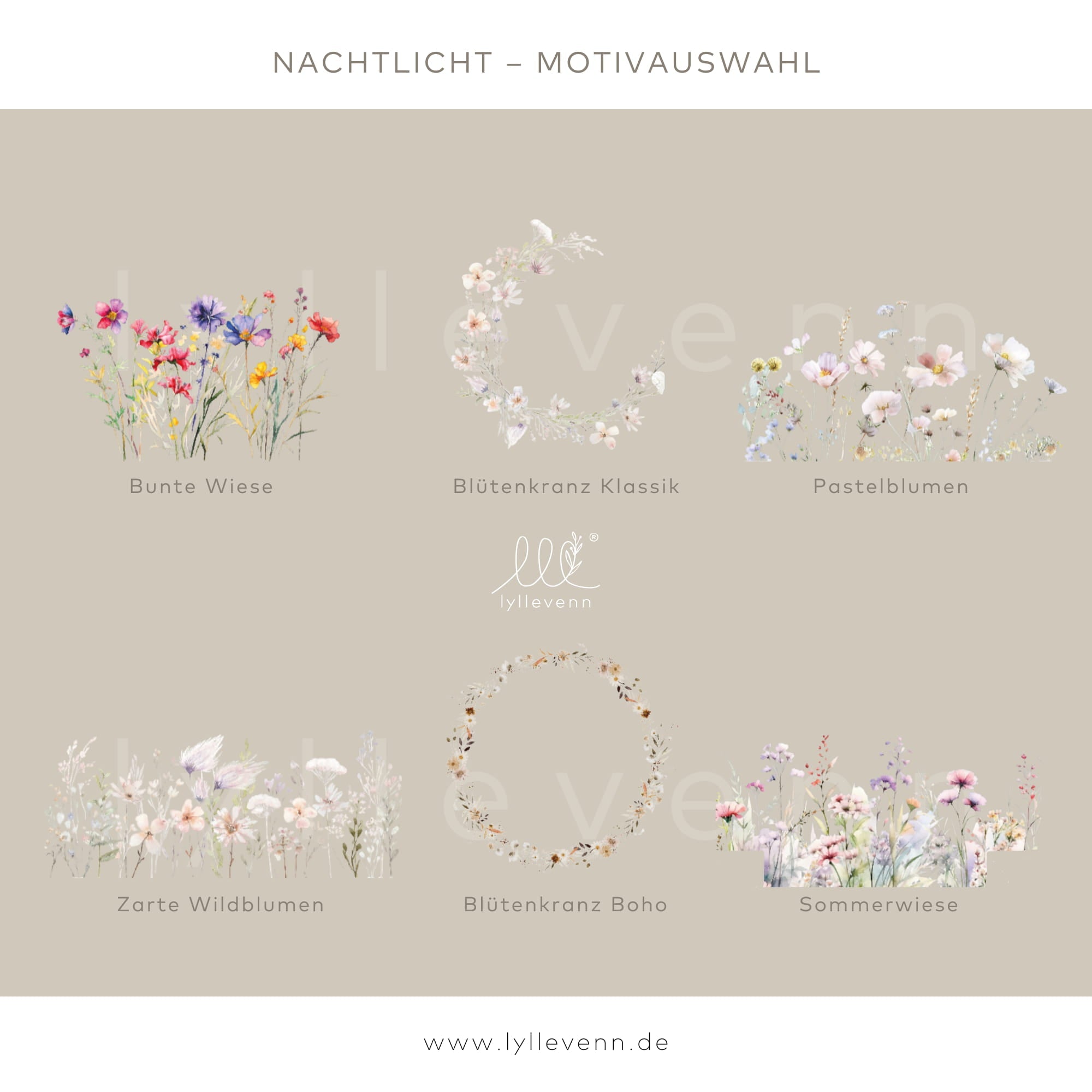 Nachtlicht Kinder personalisiert LED – Blumen Aquarell - lyllevenn