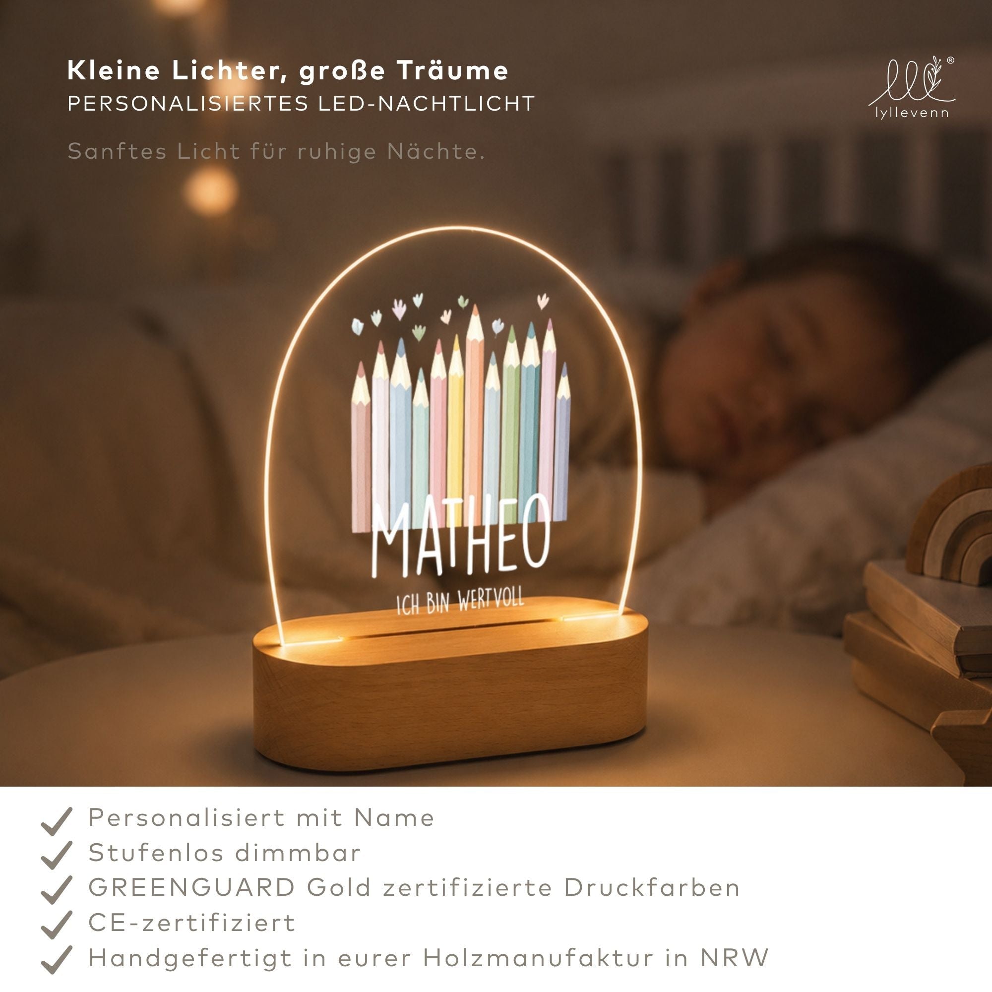 Nachtlicht Kinder personalisiert LED - Einschulung - lyllevenn