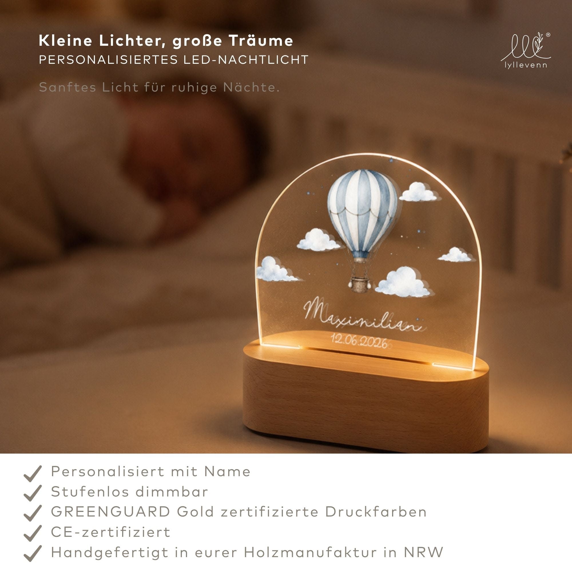 Nachtlicht Kinder personalisiert LED - Heißluftballon - lyllevenn