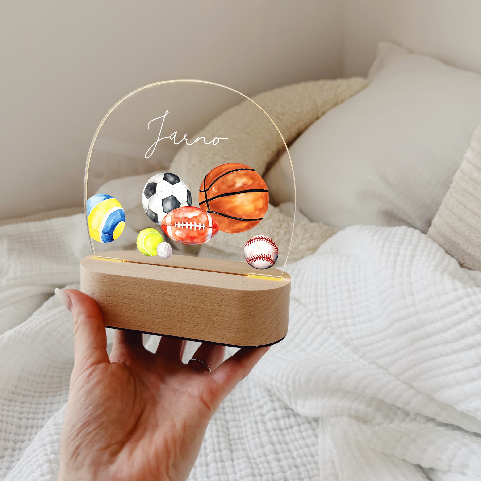 Nachtlicht Kinder personalisiert – LED Lampe bedruckt Fußball - lyllevenn