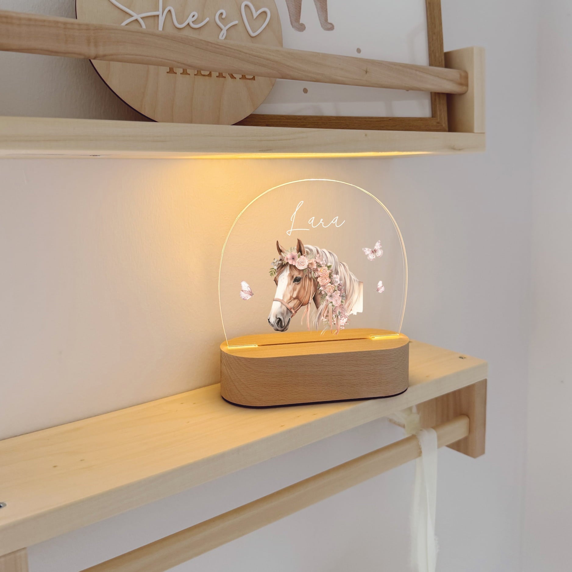 Nachtlicht Kinder personalisiert – LED Lampe bedruckt Pferde - lyllevenn