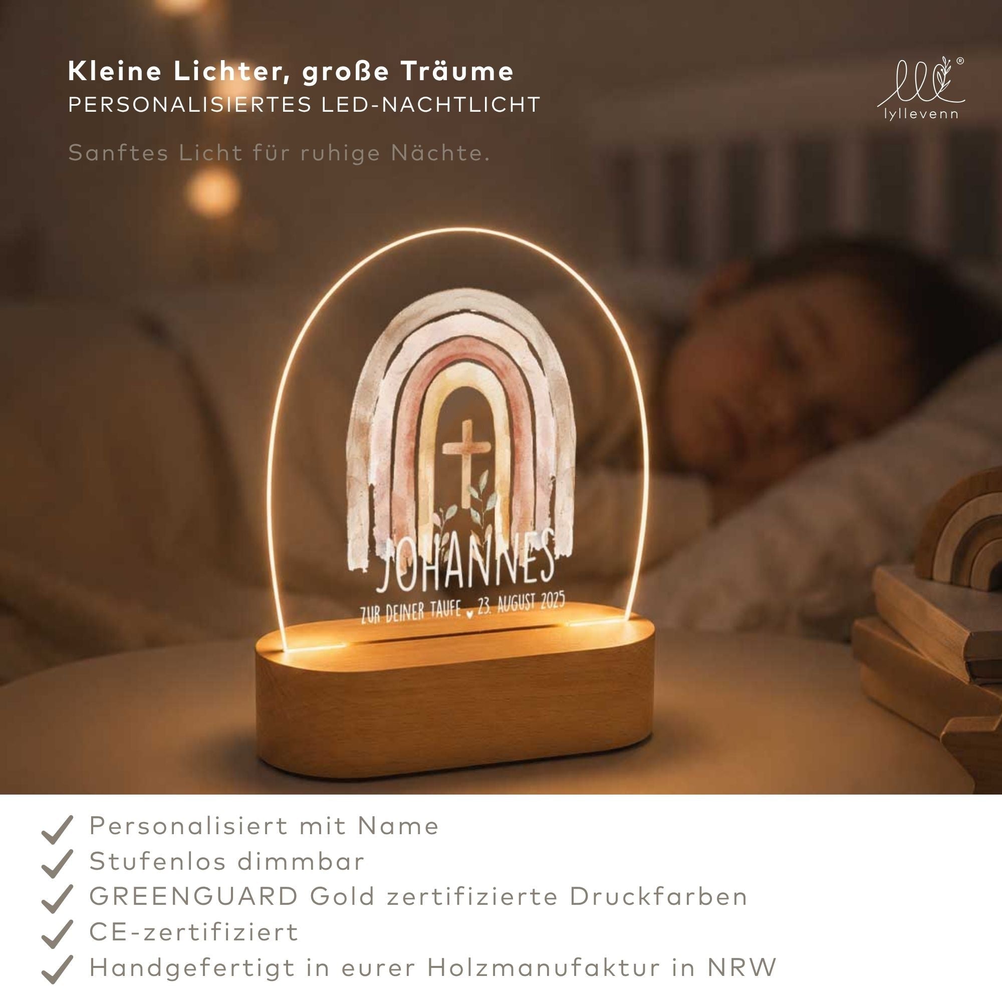Nachtlicht Kinder personalisiert LED - Taufe - lyllevenn