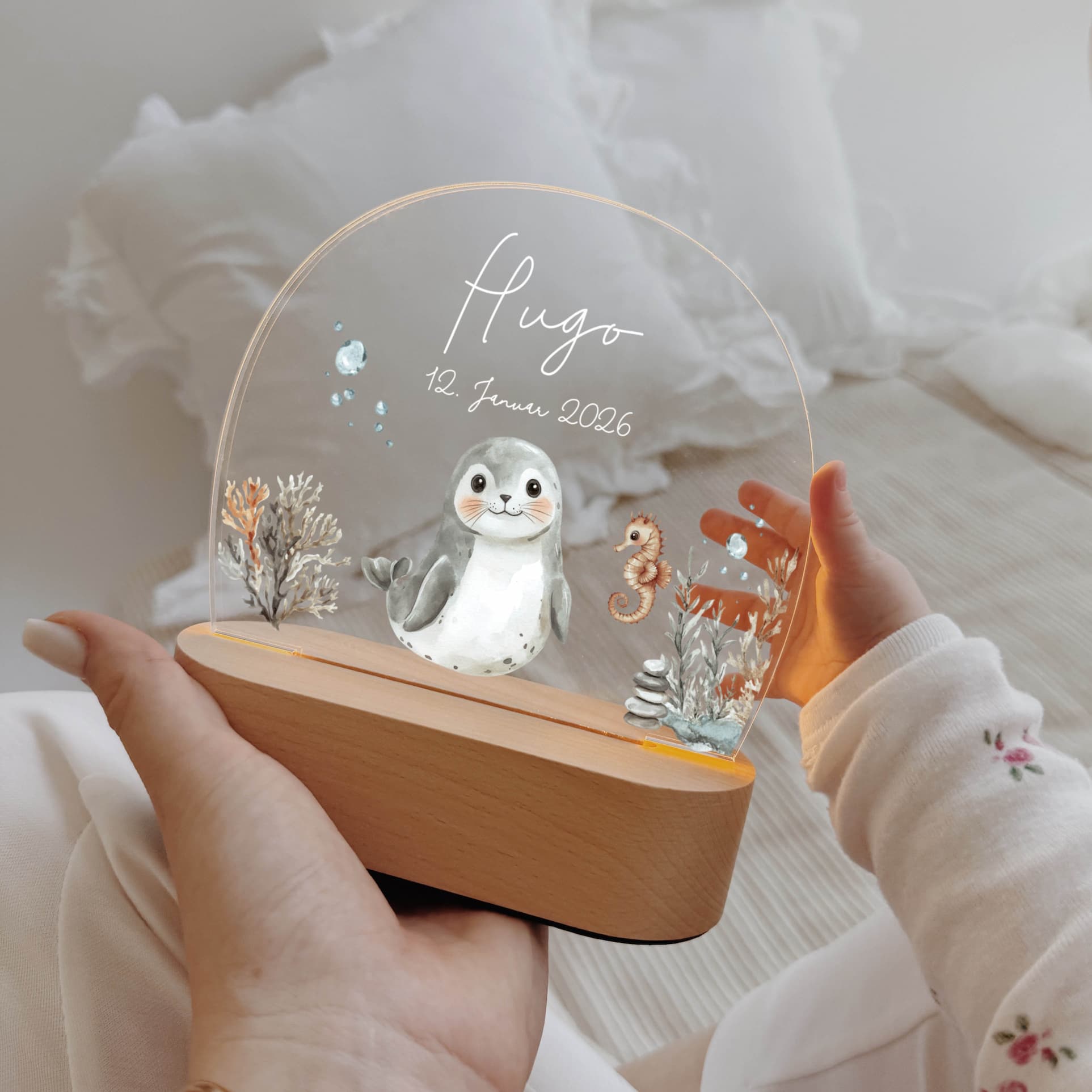 Nachtlicht Kinder personalisiert LED - Wassertiere Aquarell - lyllevenn