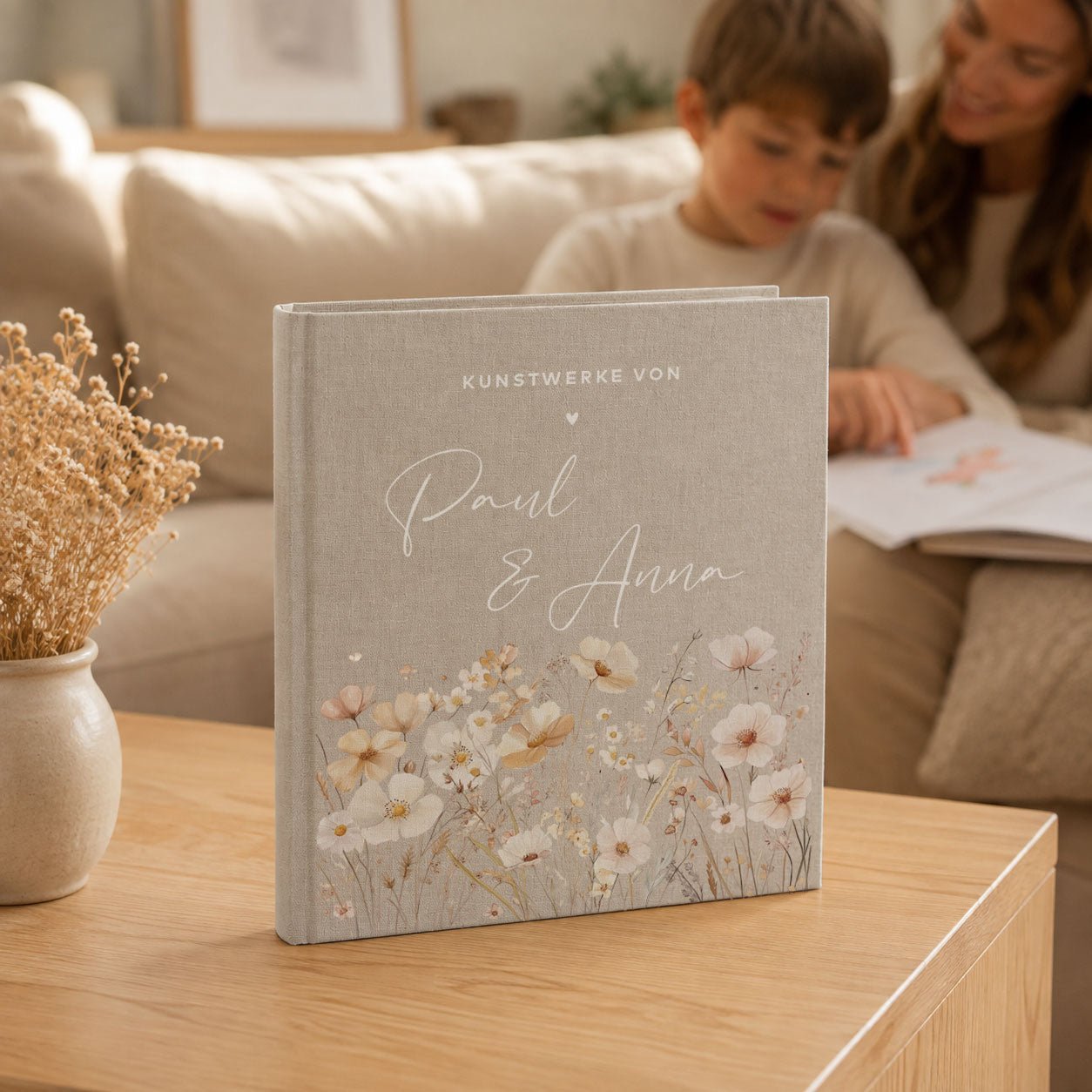 Ordner aus Leinen personalisierbar - mit Blumen - lyllevenn