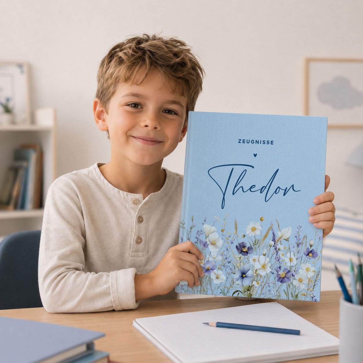 Ordner aus Leinen personalisierbar - mit Blumen - lyllevenn