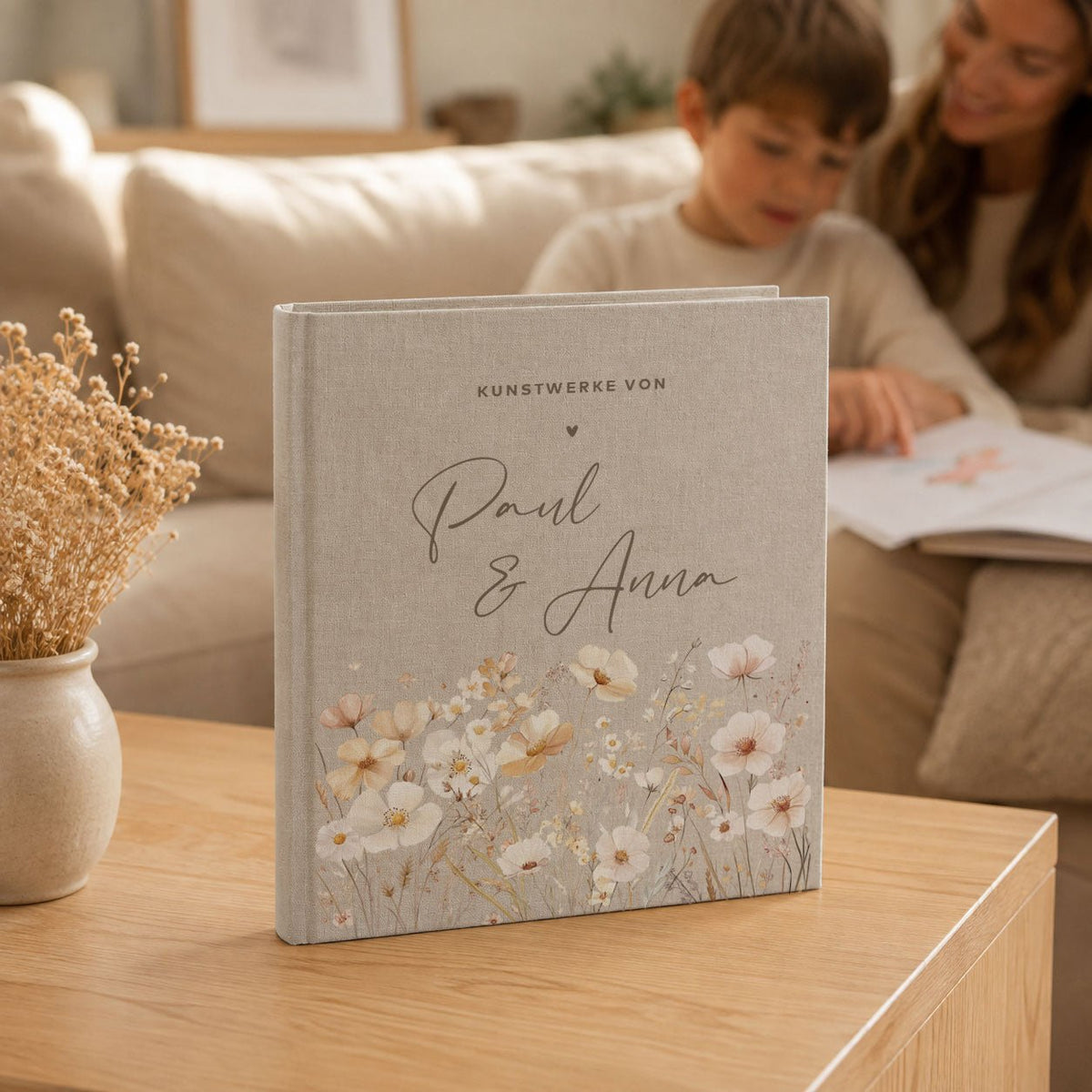 Ordner aus Leinen personalisierbar - mit Blumen - lyllevenn