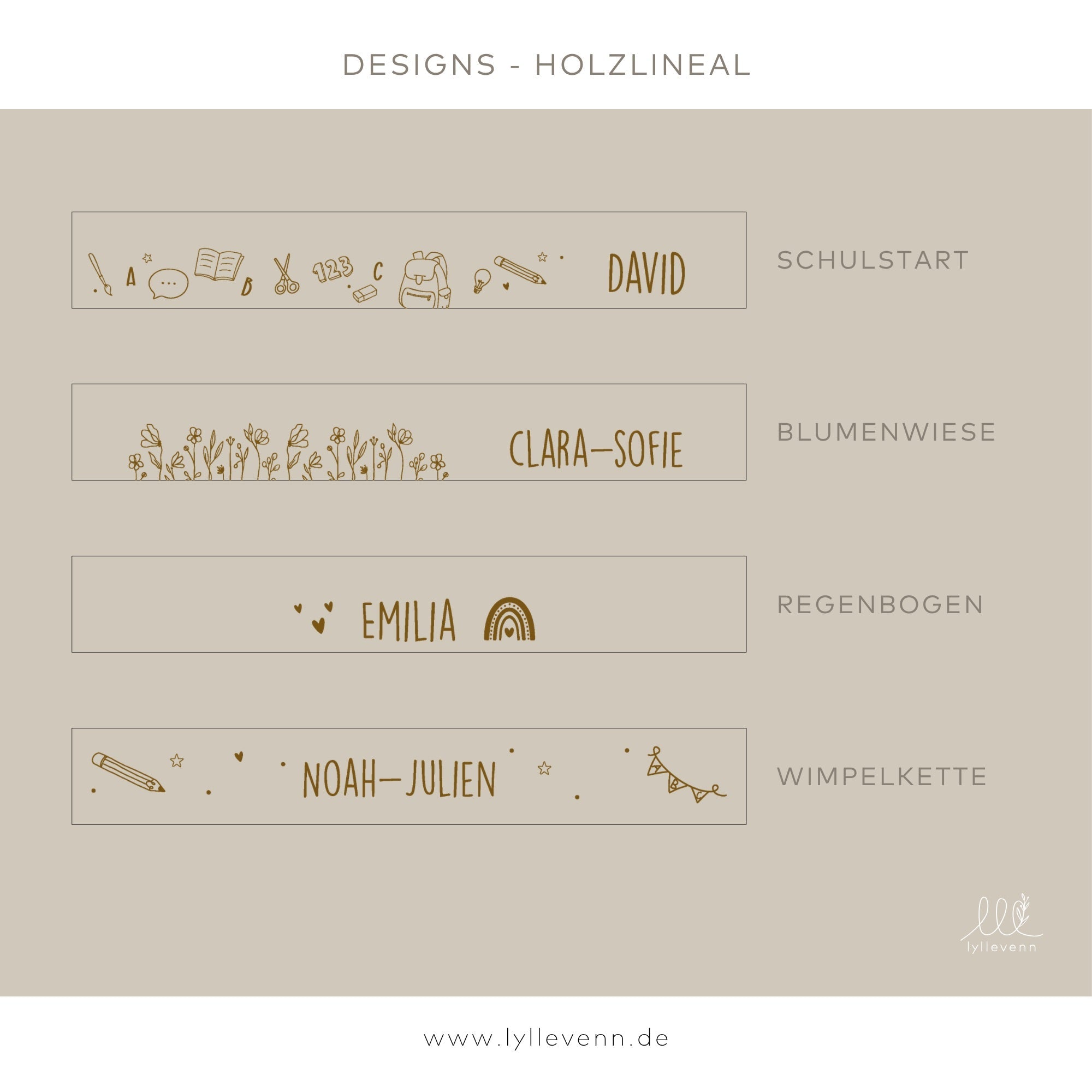 Personalisiertes Holzlineal - mit Wunschnamen - lyllevenn
