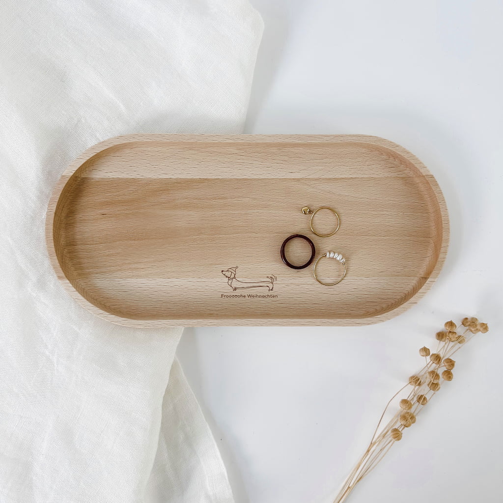 Personalisiertes Holztablett - Frohe Weihnachten mit Dackelmotiv - lyllevenn
