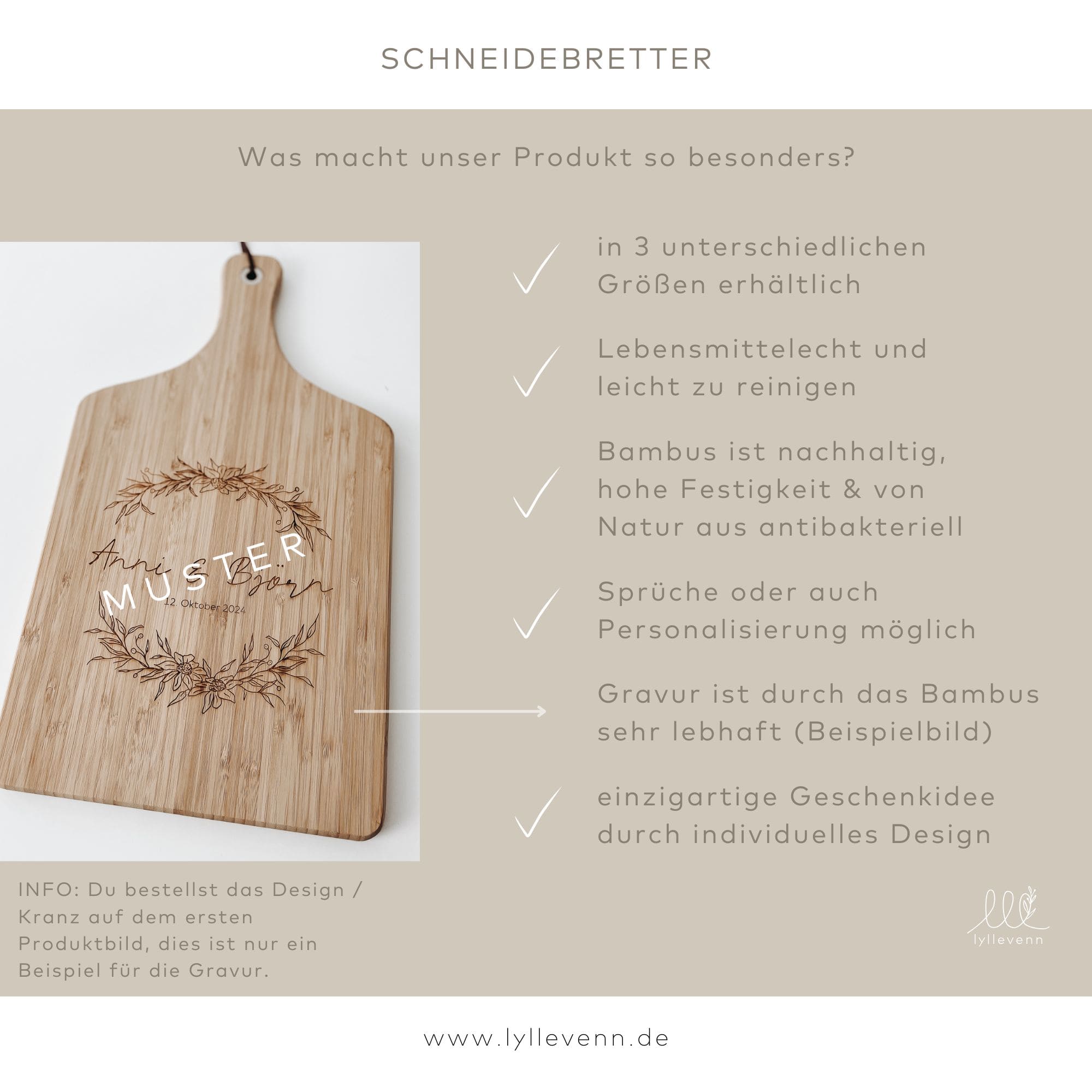 Personalisiertes Schneidebrett Bambus/Eiche - Leaf - lyllevenn