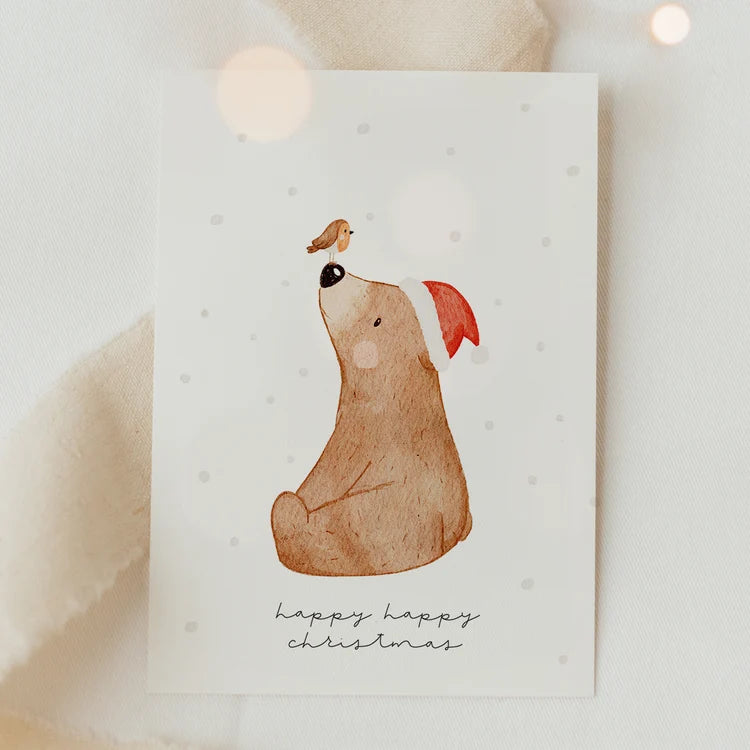 Postkarte - Weihnachtsbär "happy happy Christmas"